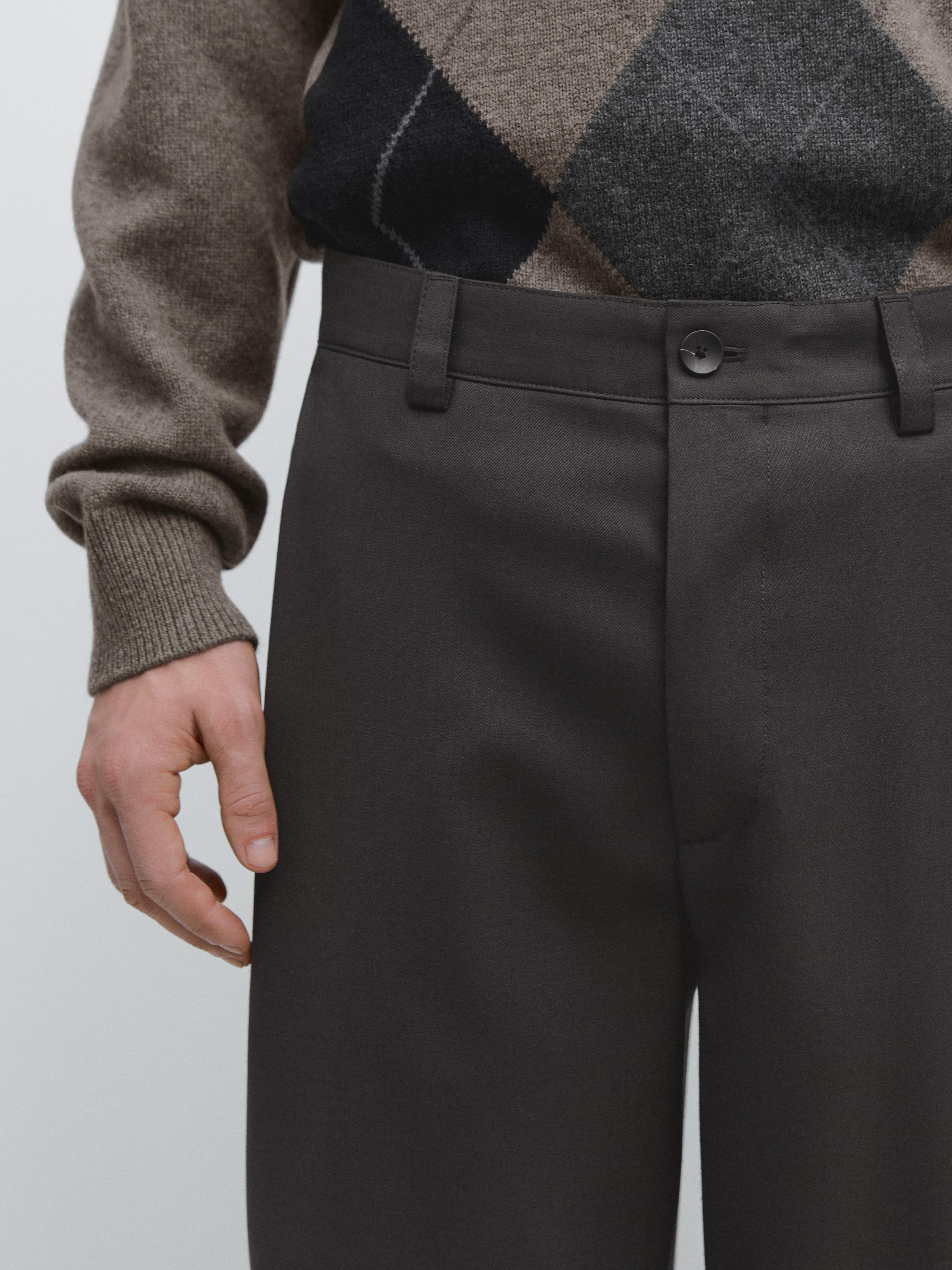 Relaxed fit wool blend trousers — STEEL