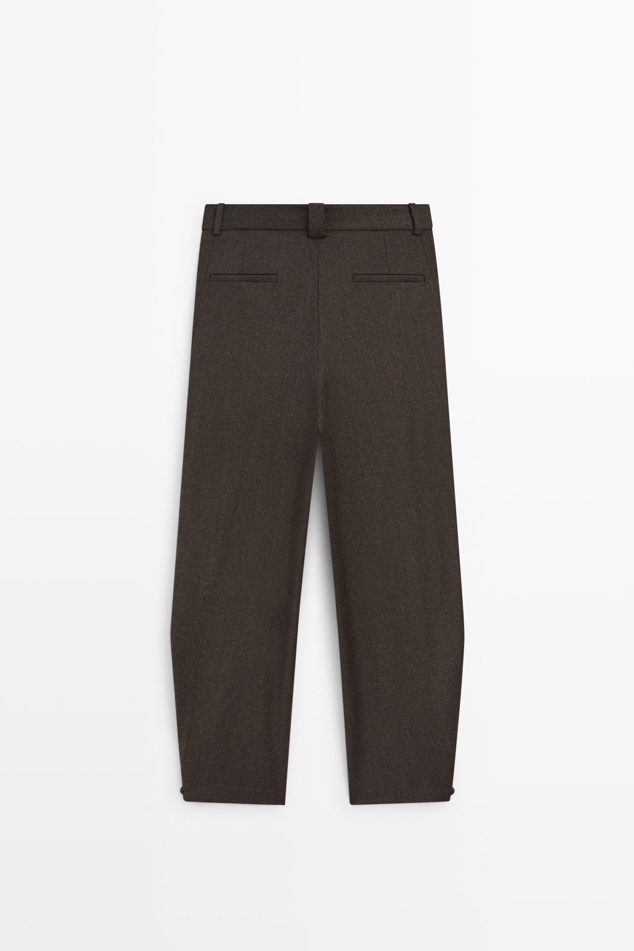 Pleated flannel pants with hem detail — BROWN