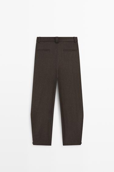 Pleated flannel pants with hem detail — BROWN 6