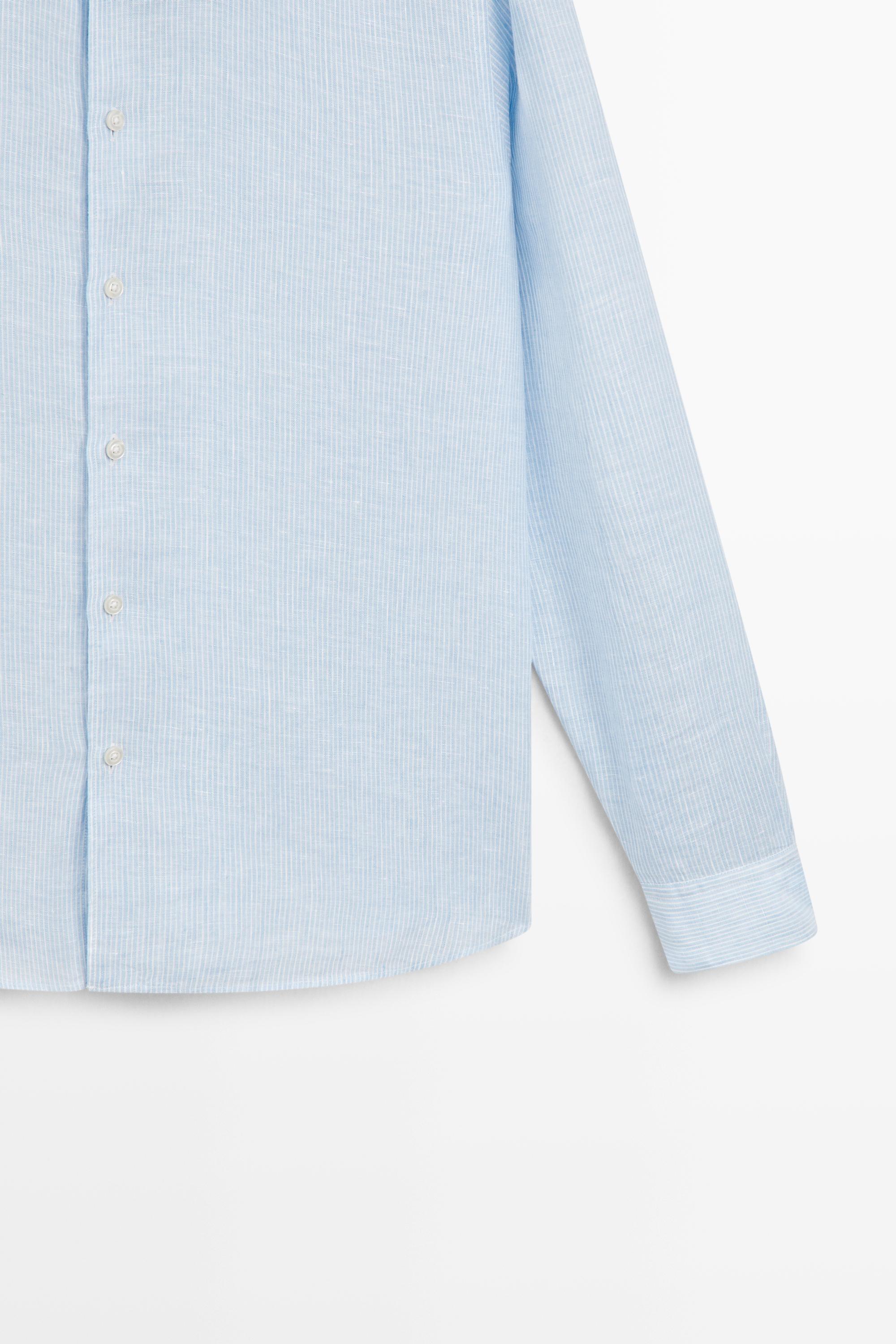 Regular fit striped melange linen shirt — SKY BLUE