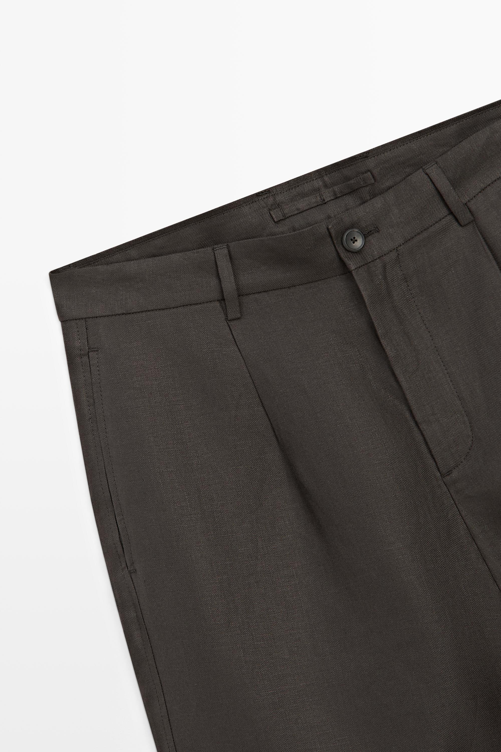 Linen Bermuda shorts with darts — BROWN