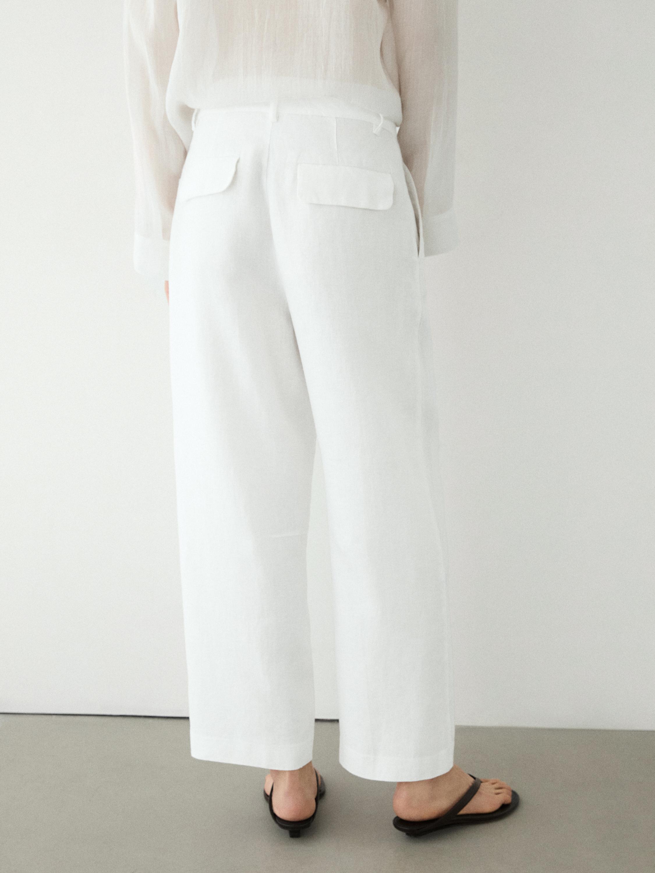 Flowing 100% linen trousers — WHITE