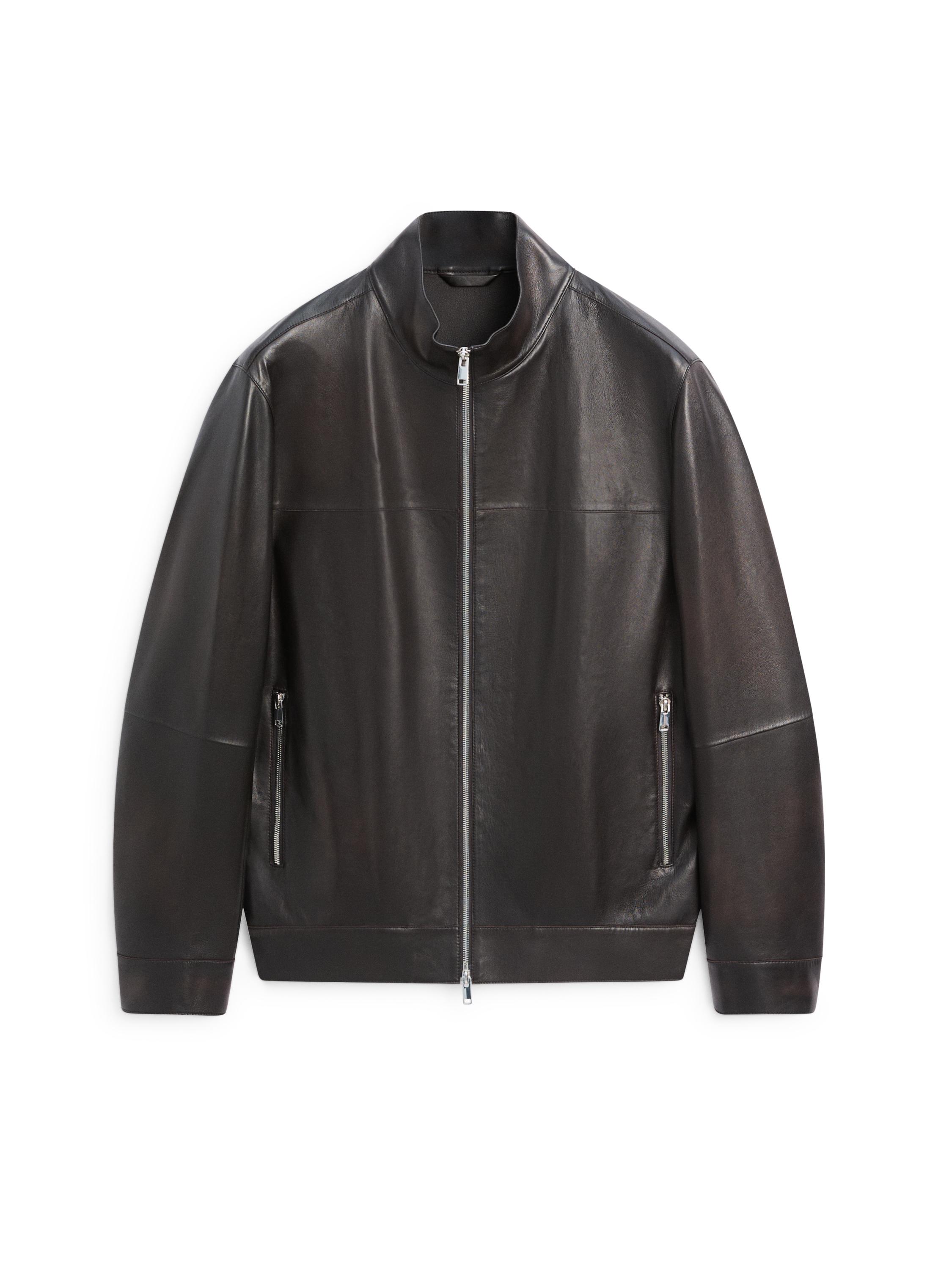 Distressed effect nappa leather jacket — BROWN