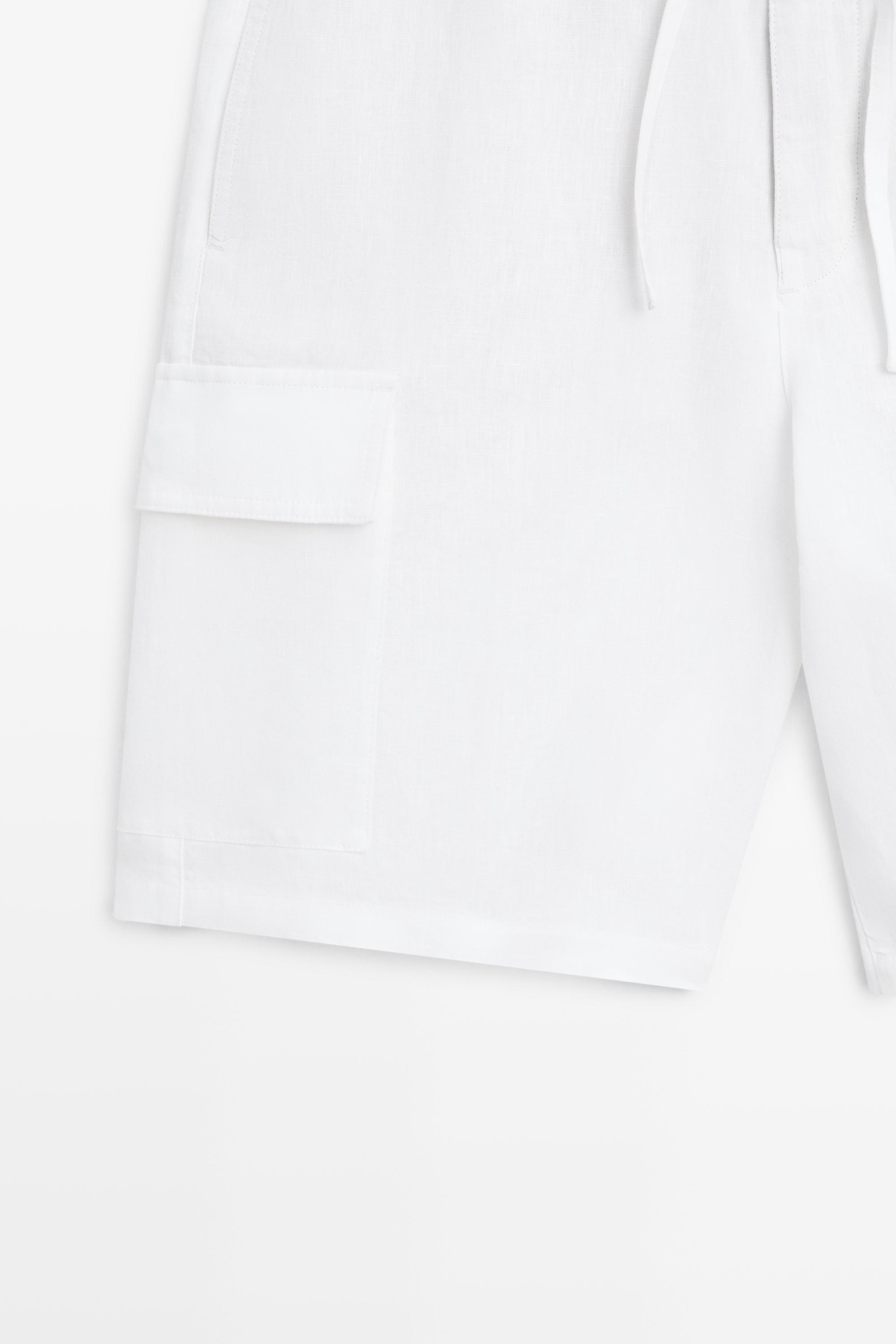 100% linen cargo Bermuda shorts — WHITE