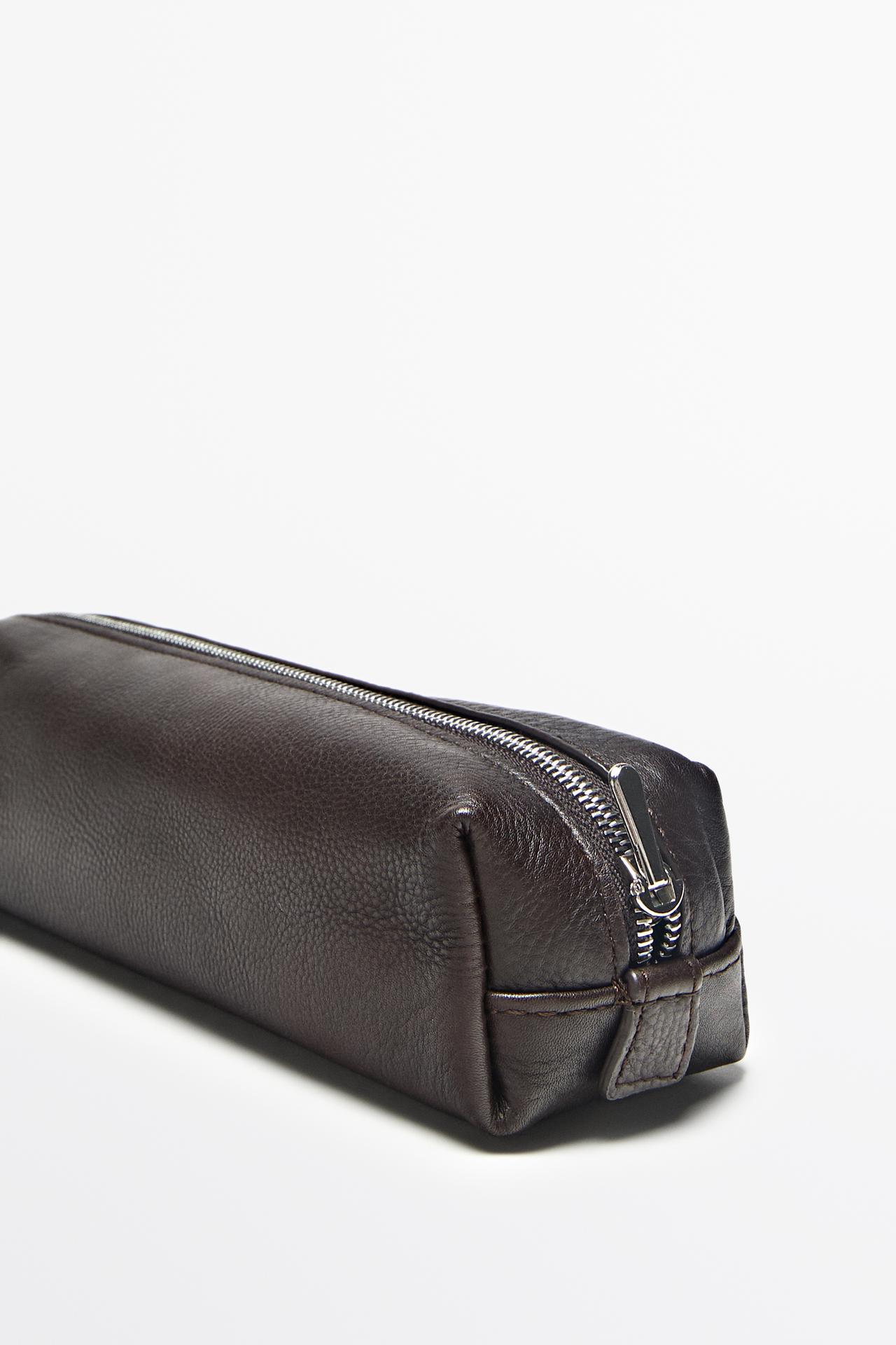 Nappa leather zip pouch — BROWN