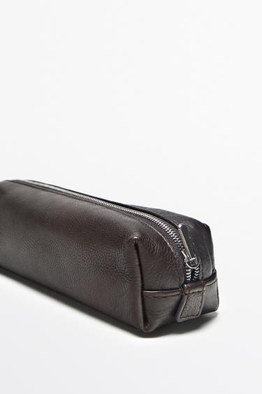 Nappa leather zip pouch — BROWN 4