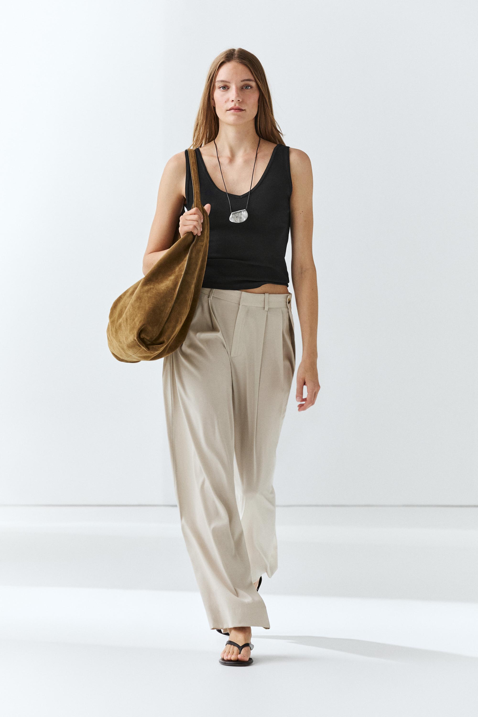 Cotton blend strappy top — BLACK