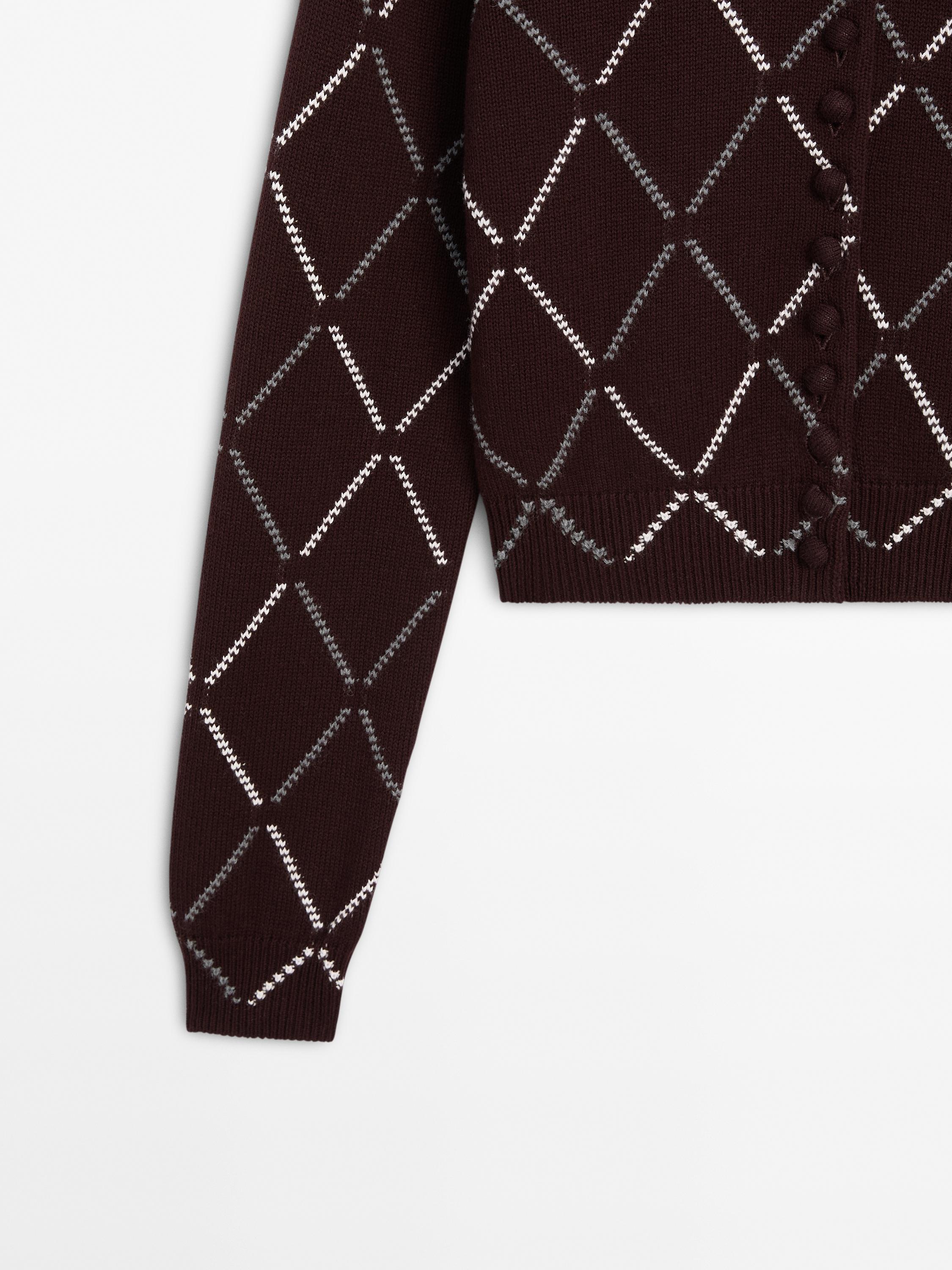 Wool blend argyle knit cardigan