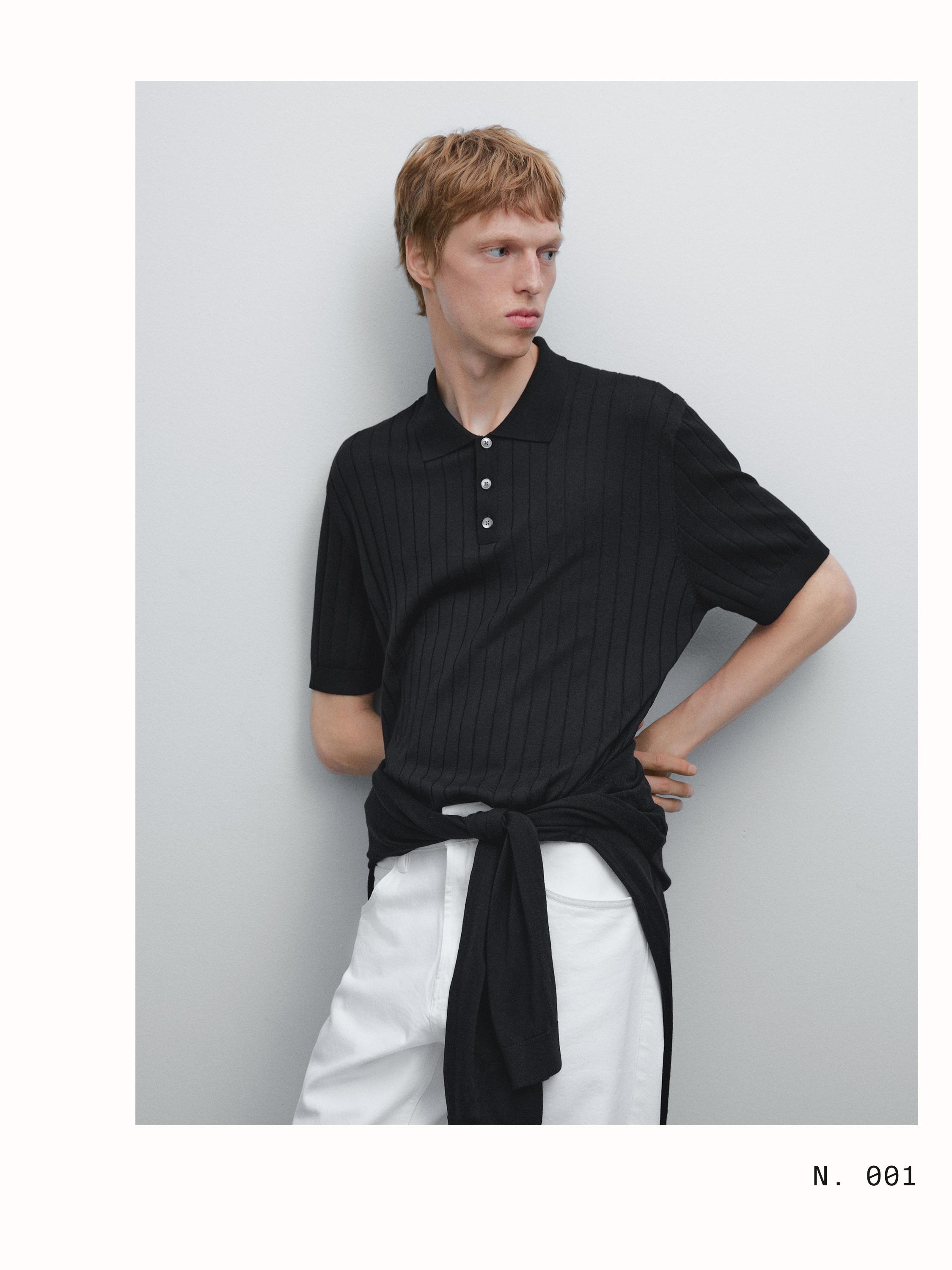 Ribbed knit polo shirt