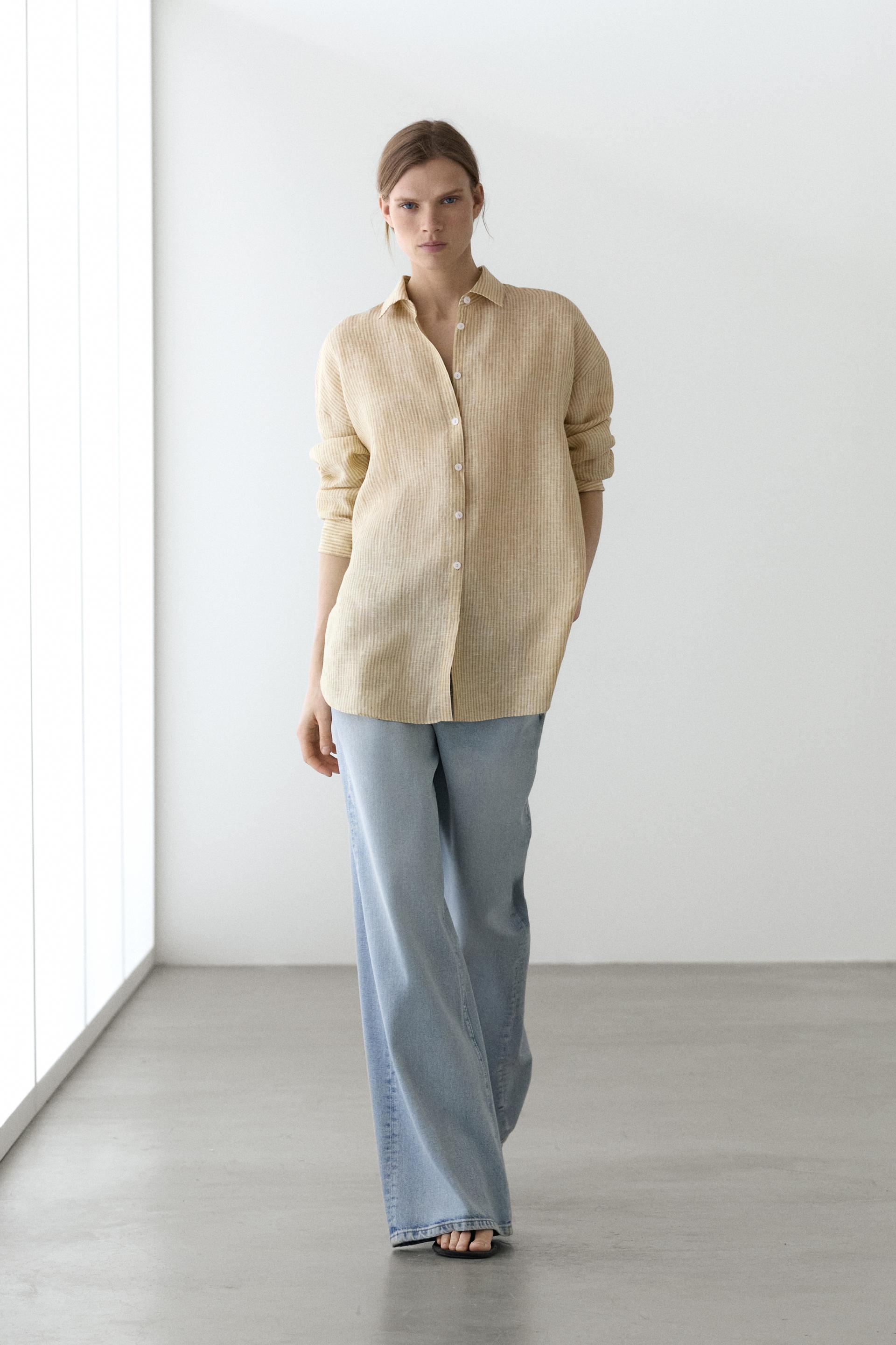 Camicia A Righe 100% Lino - Giallo - Xs - Massimo Dutti - Femminile