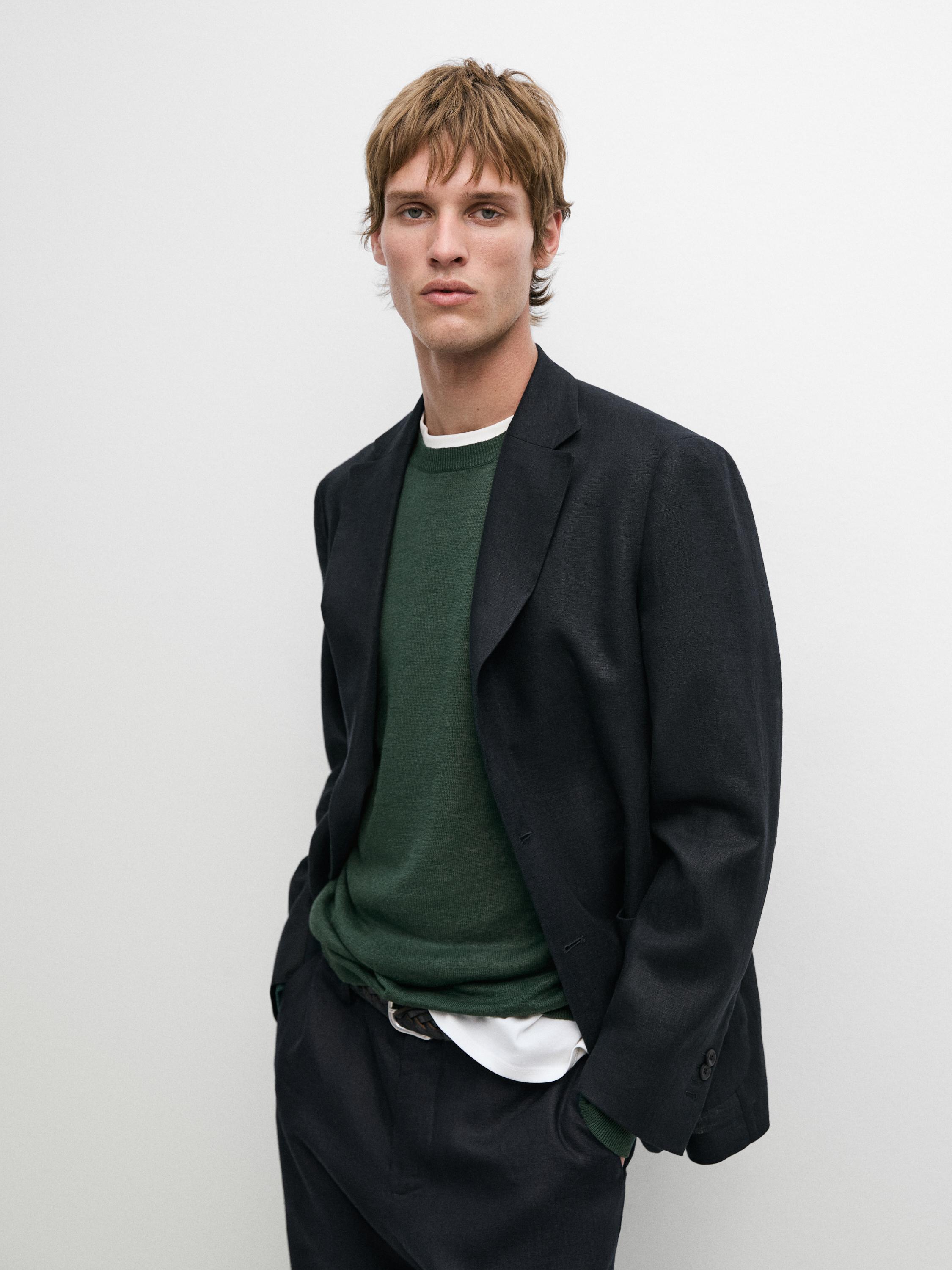 100% linen suit blazer — NAVY BLUE