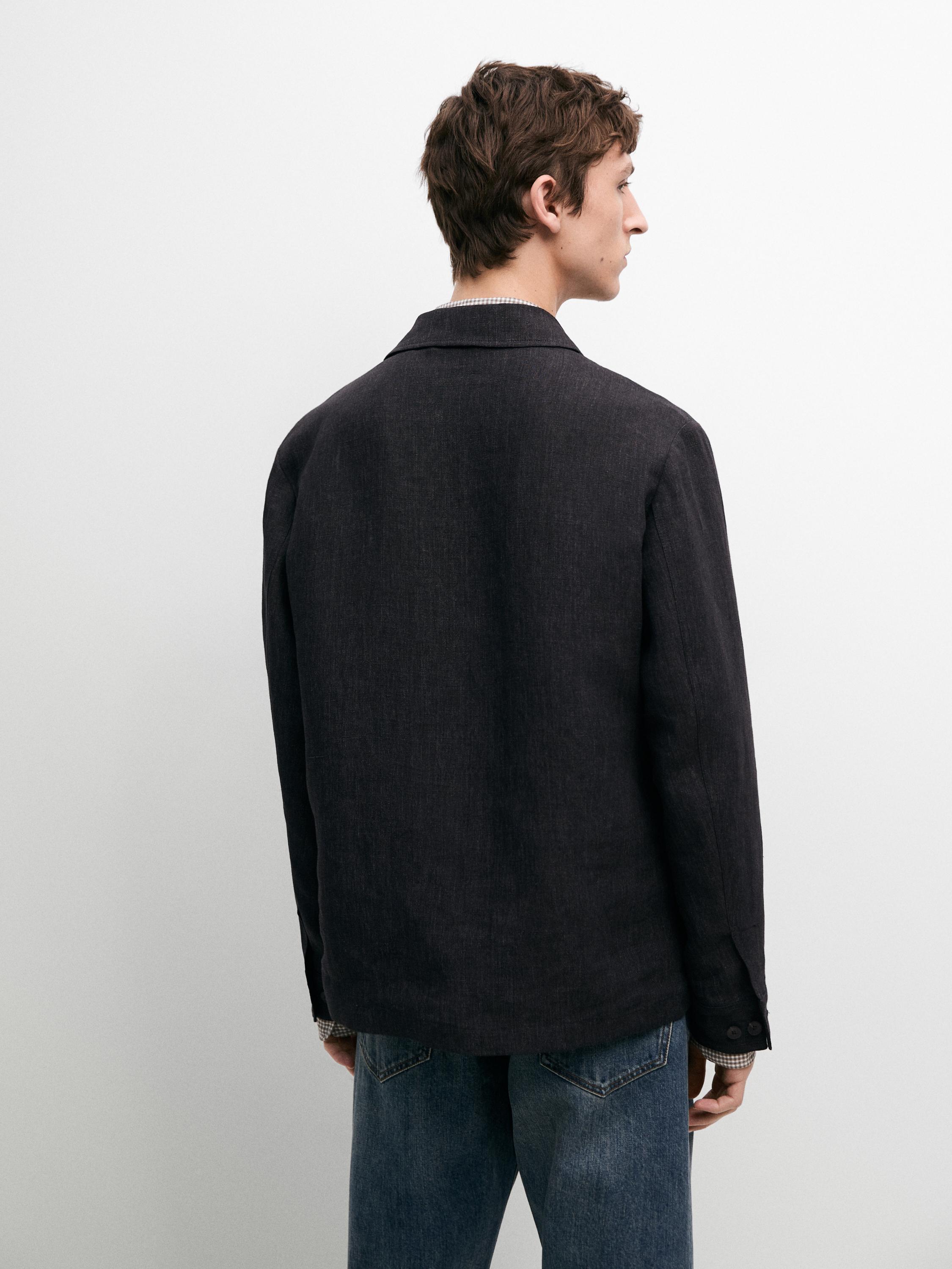 Total look linen jacket with flecked detail — DARK BLUE
