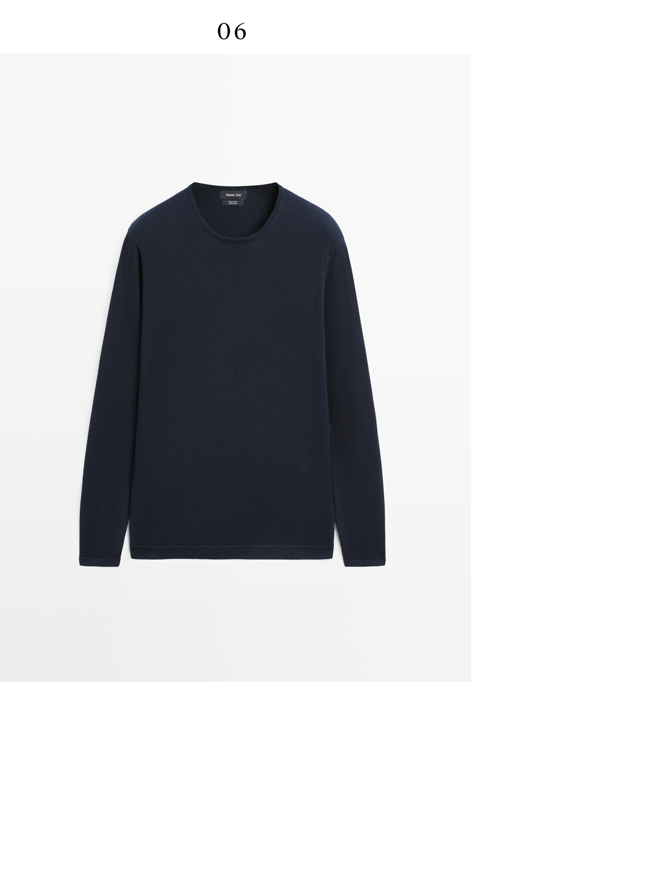 Knit 100% cotton crew neck sweater — NAVY BLUE