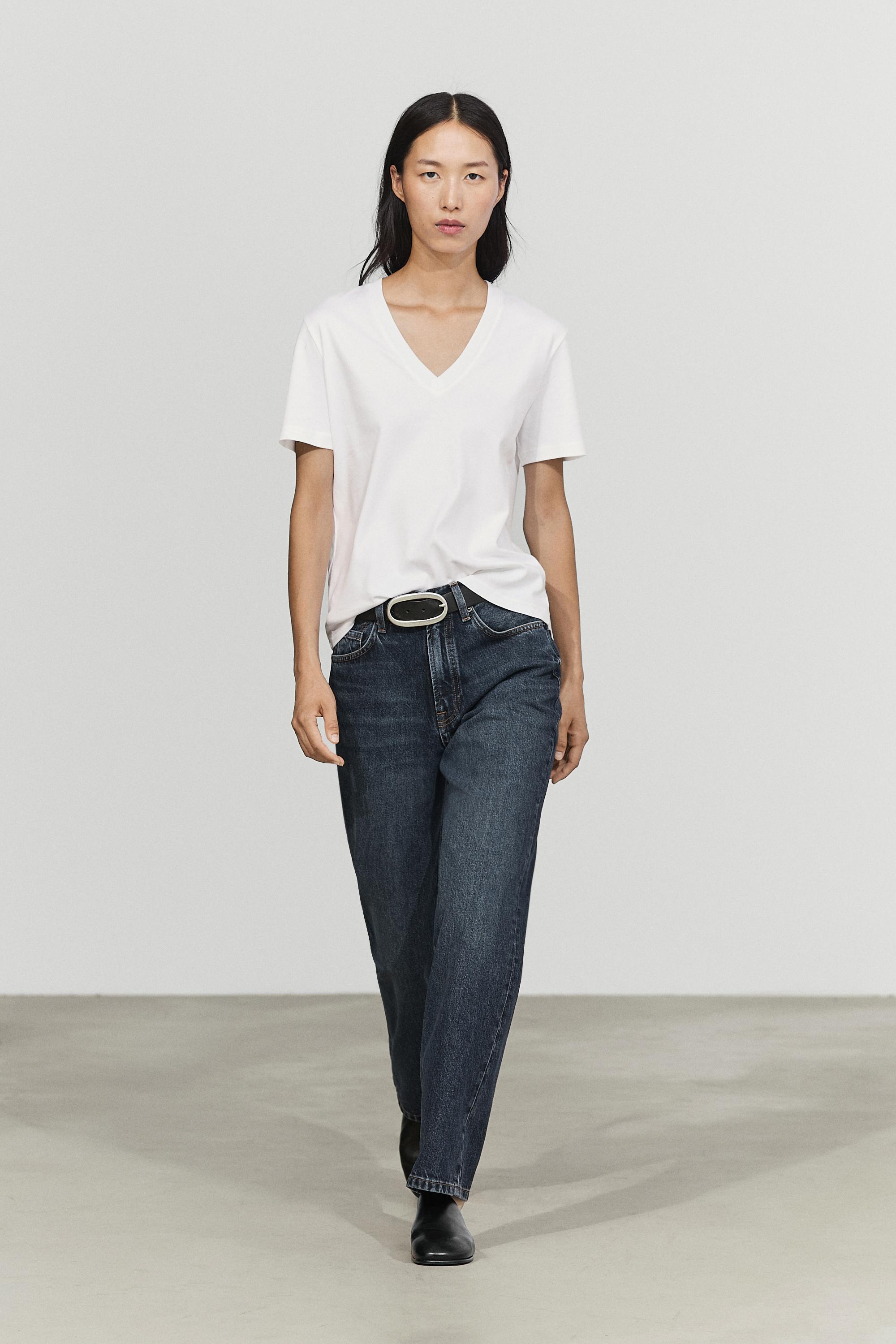 100% cotton interlock V-neck T-shirt