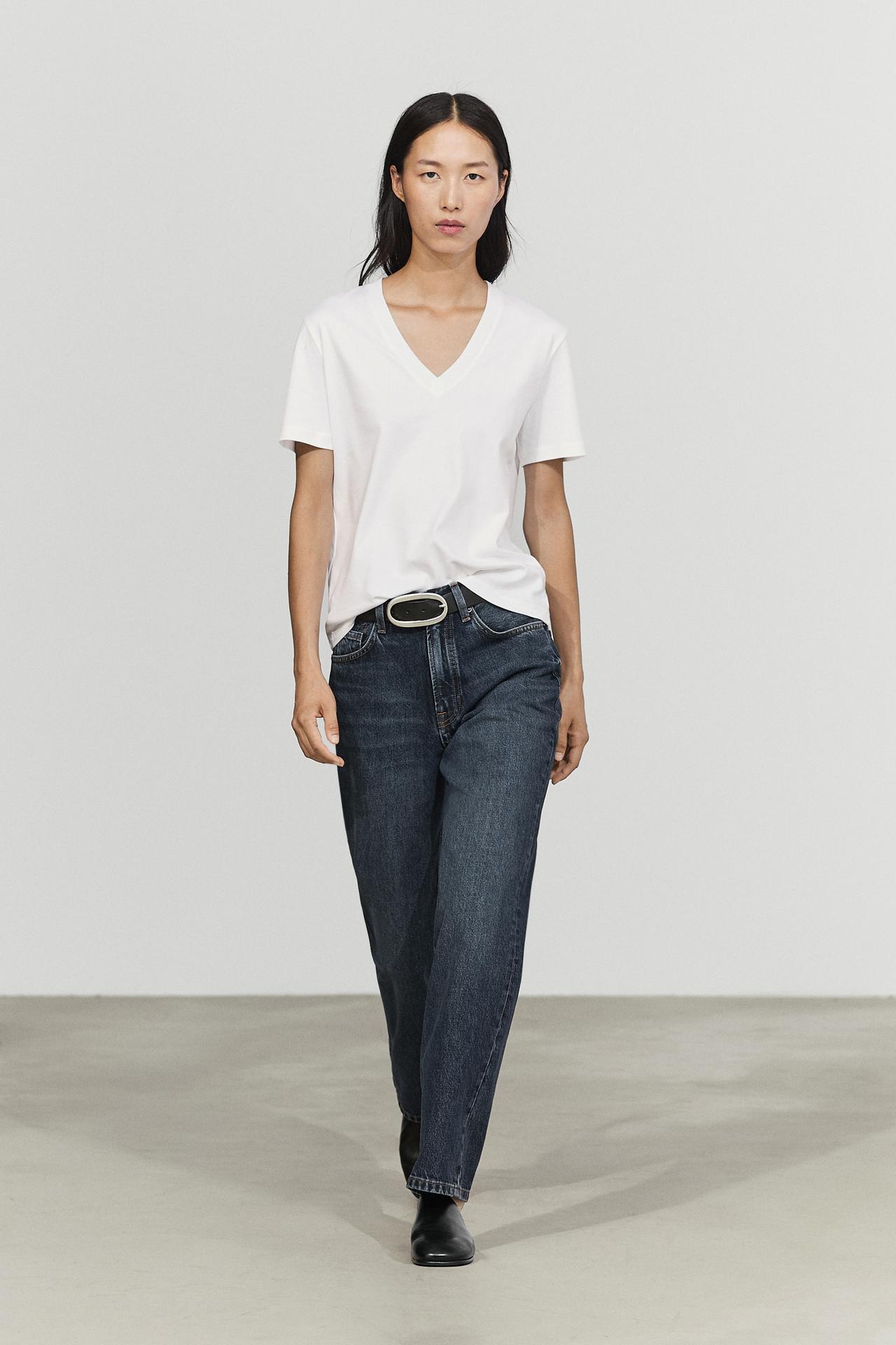 100% cotton interlock V-neck T-shirt — WHITE