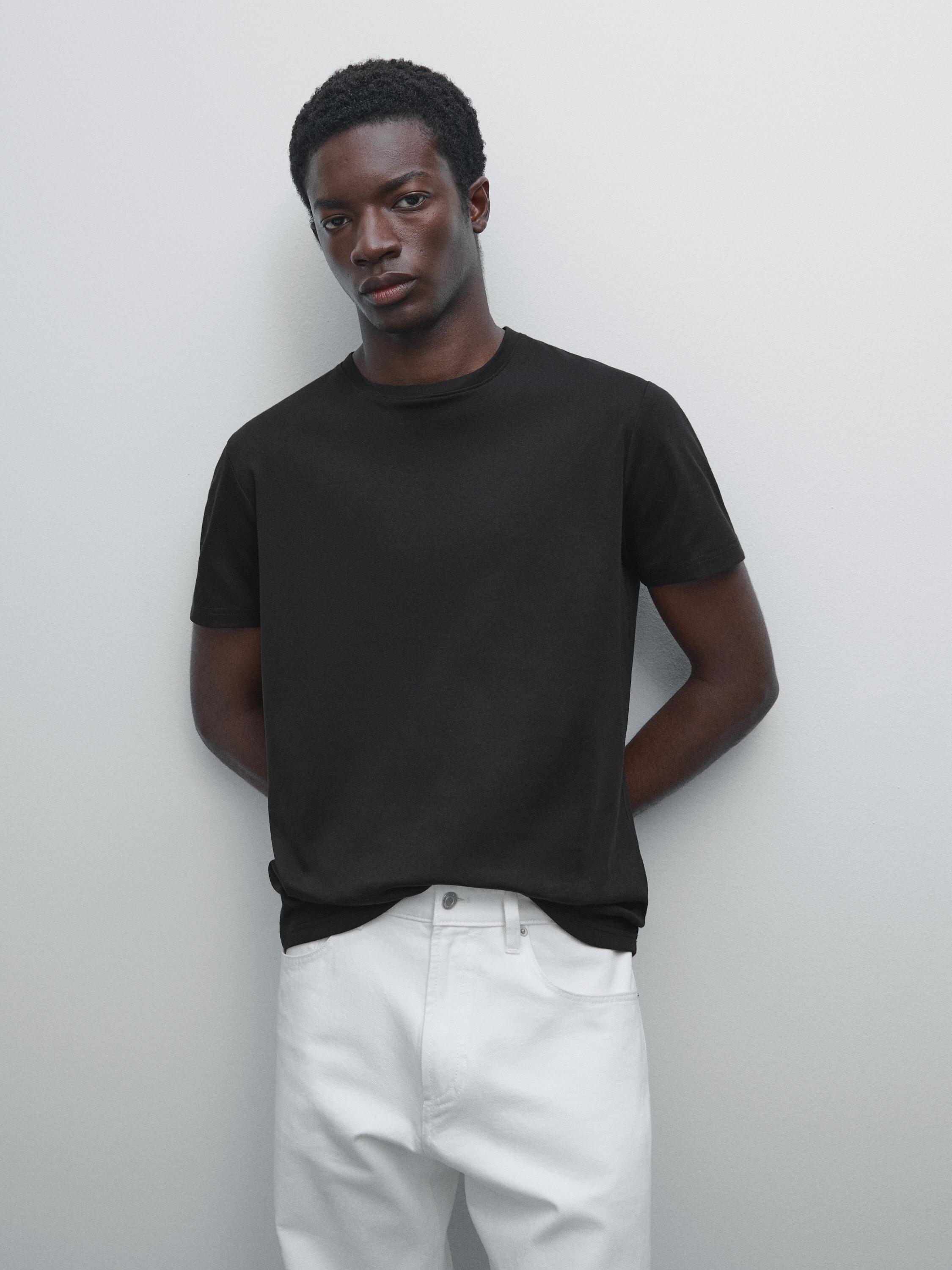100% mercerised cotton T-shirt — BLACK