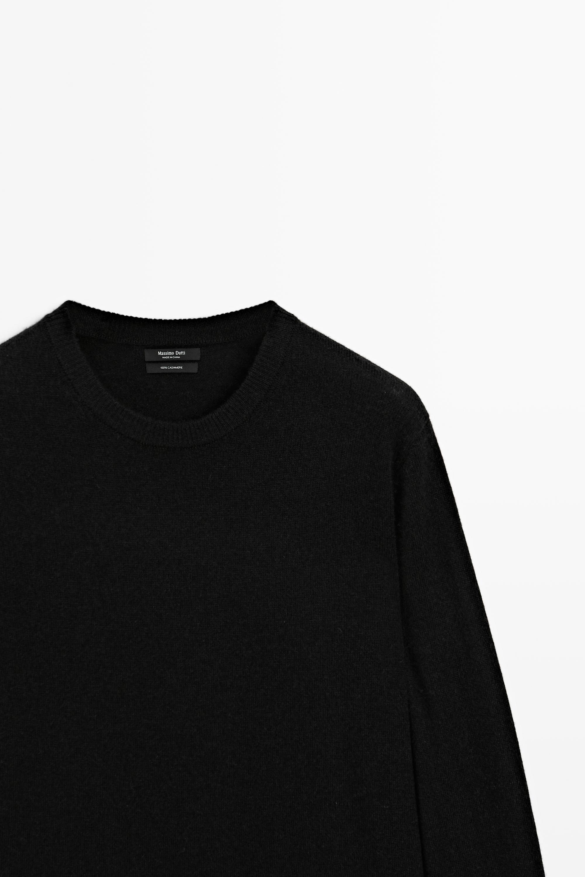 100% cashmere long sleeve sweater — BLACK