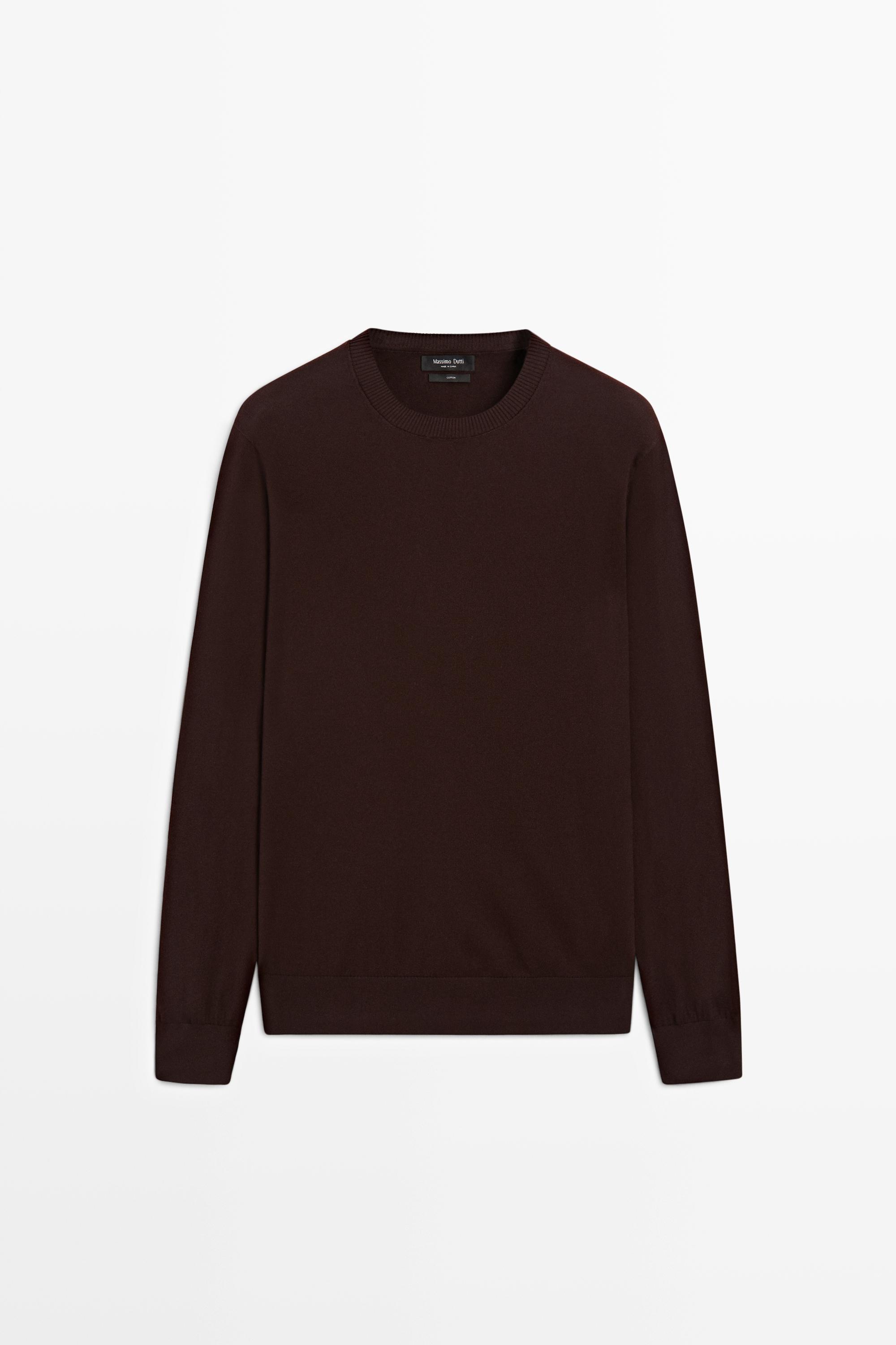 Knit 100% cotton crew neck sweater — BURGUNDY