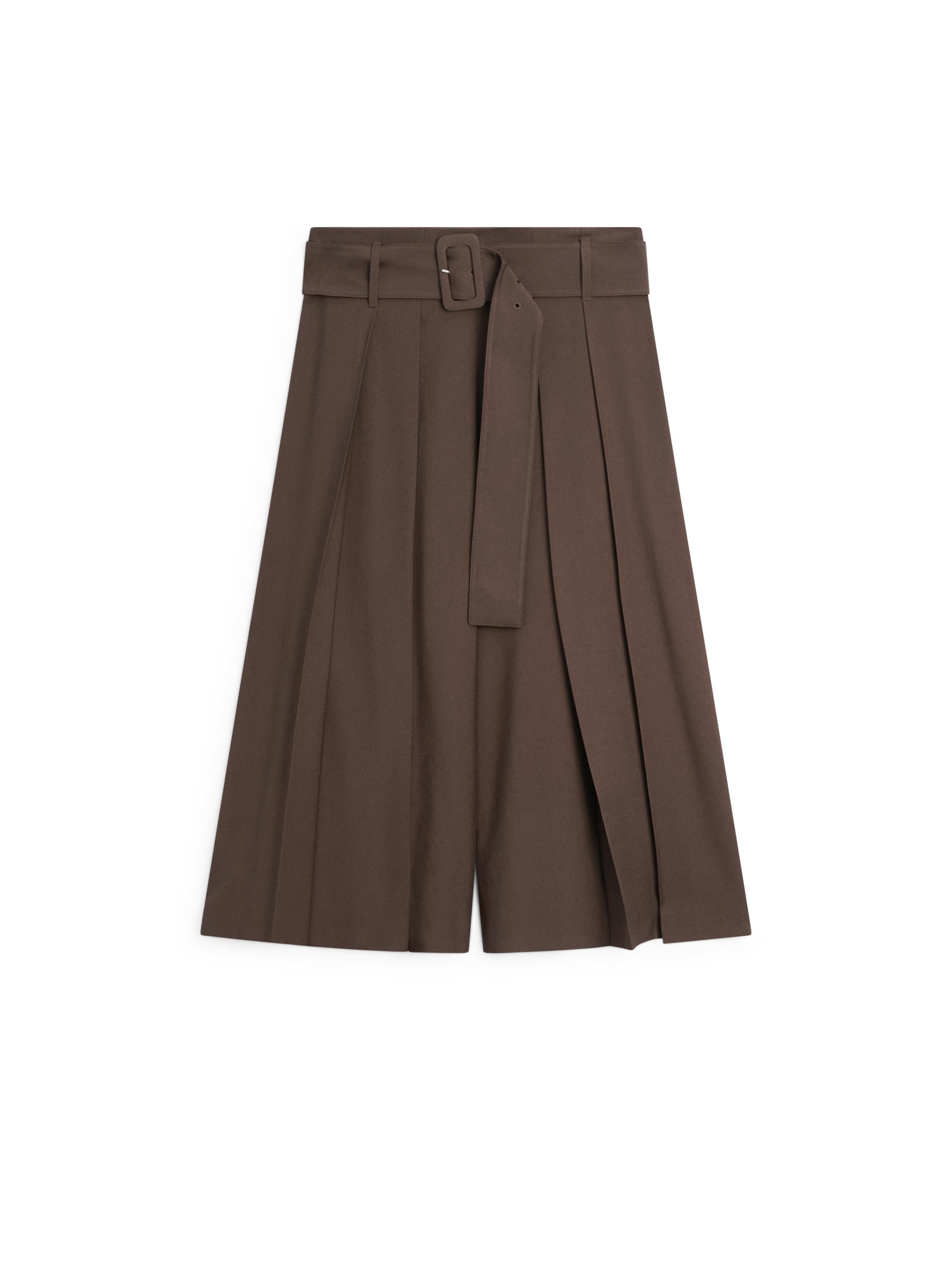 Pleated midi skort — BROWN