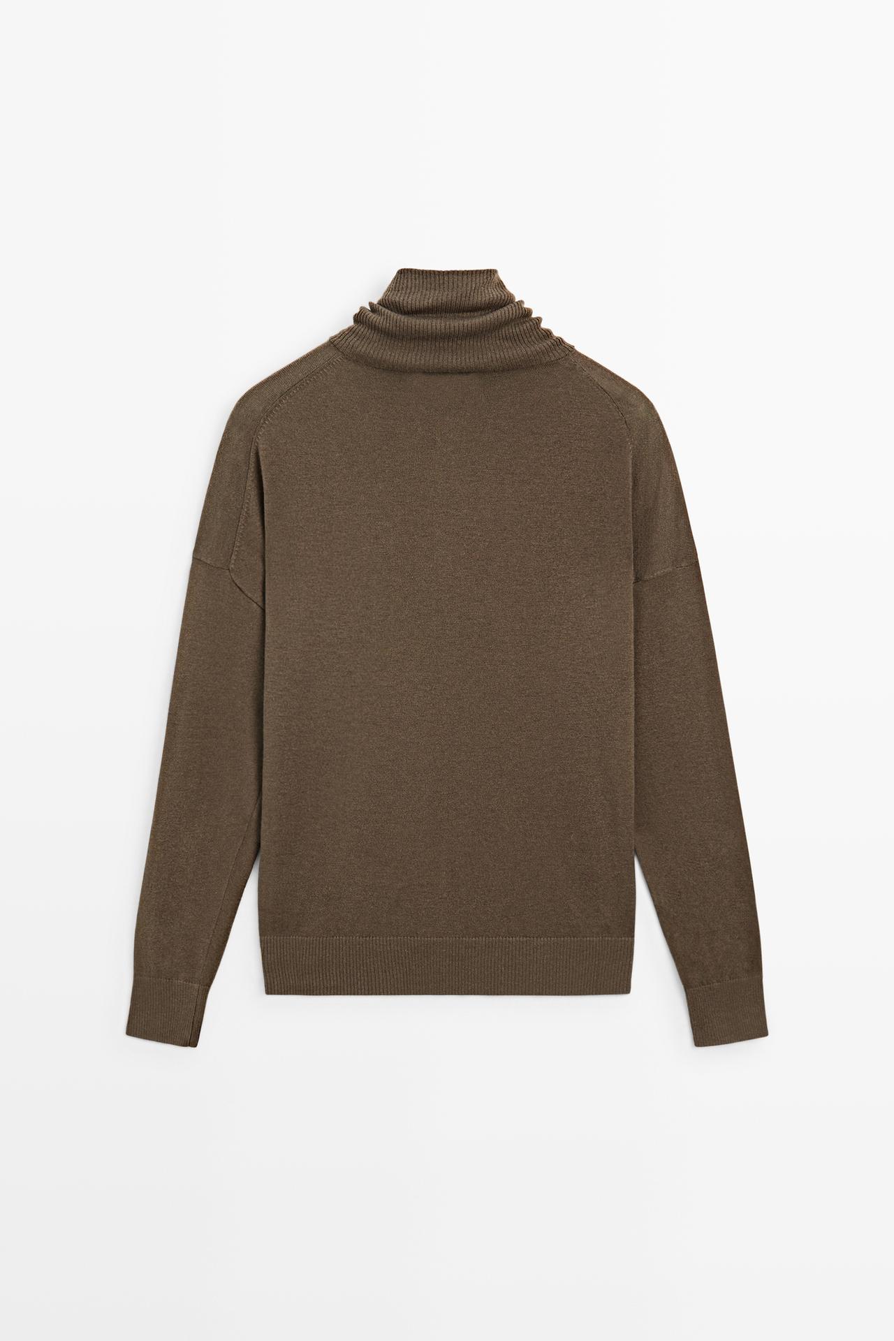 Turtleneck cardigan with button detail — KHAKI