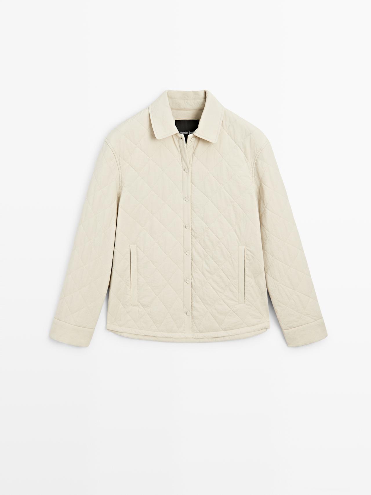 Massimo Dutti - Dame - Kort, Vatteret Jakke Med Skjortekrave - Råhvid - L