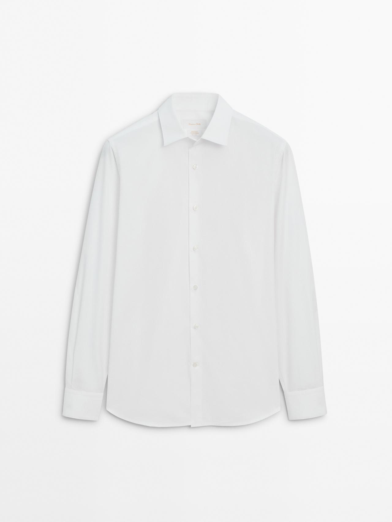 Massimo Dutti - Herre - Slim Fit Skjorte I 100 % Bomuldspoplin - Hvid - 40