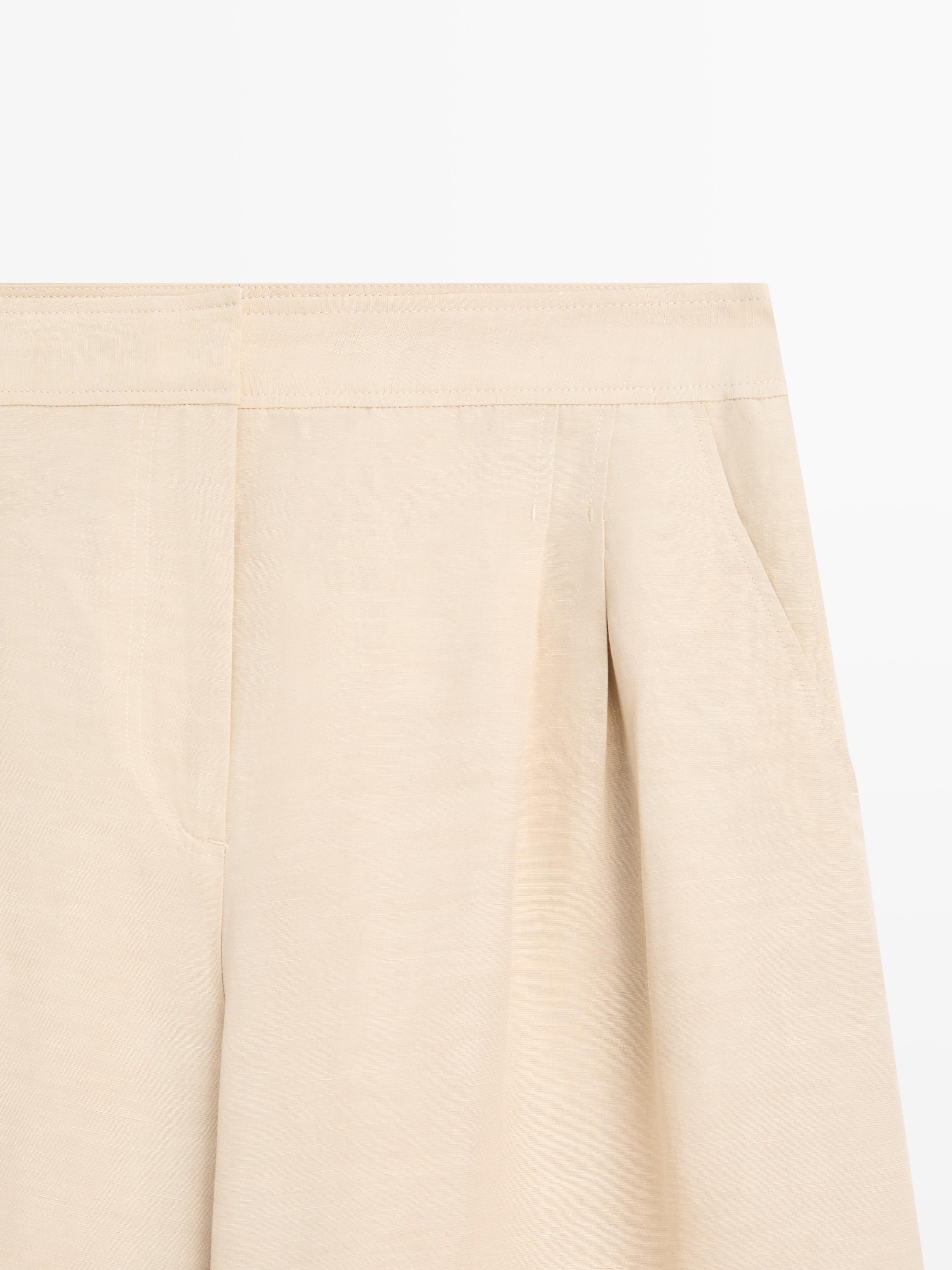 Linen blend darted wide-leg trousers