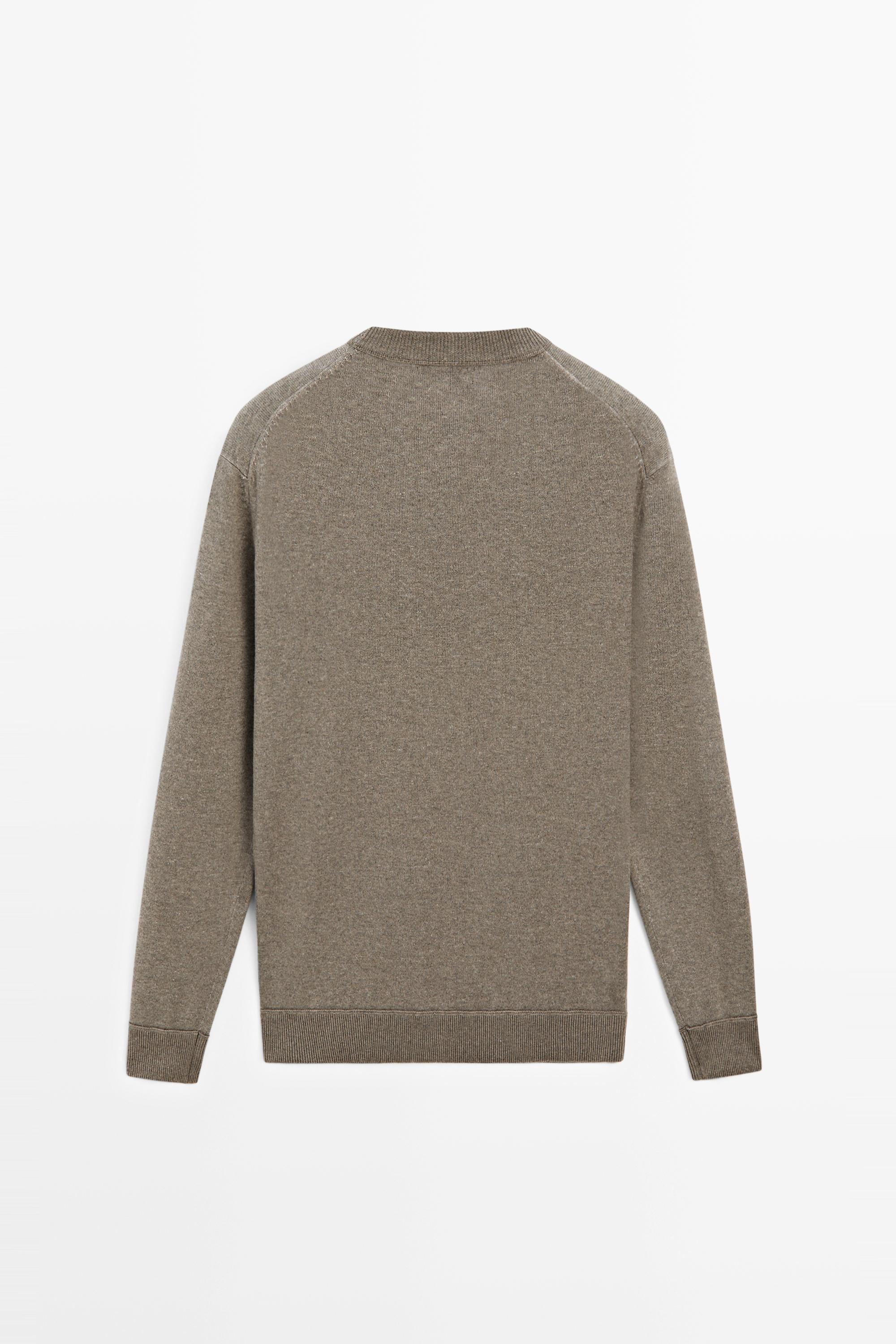 Cotton blend knit sweater — KHAKI