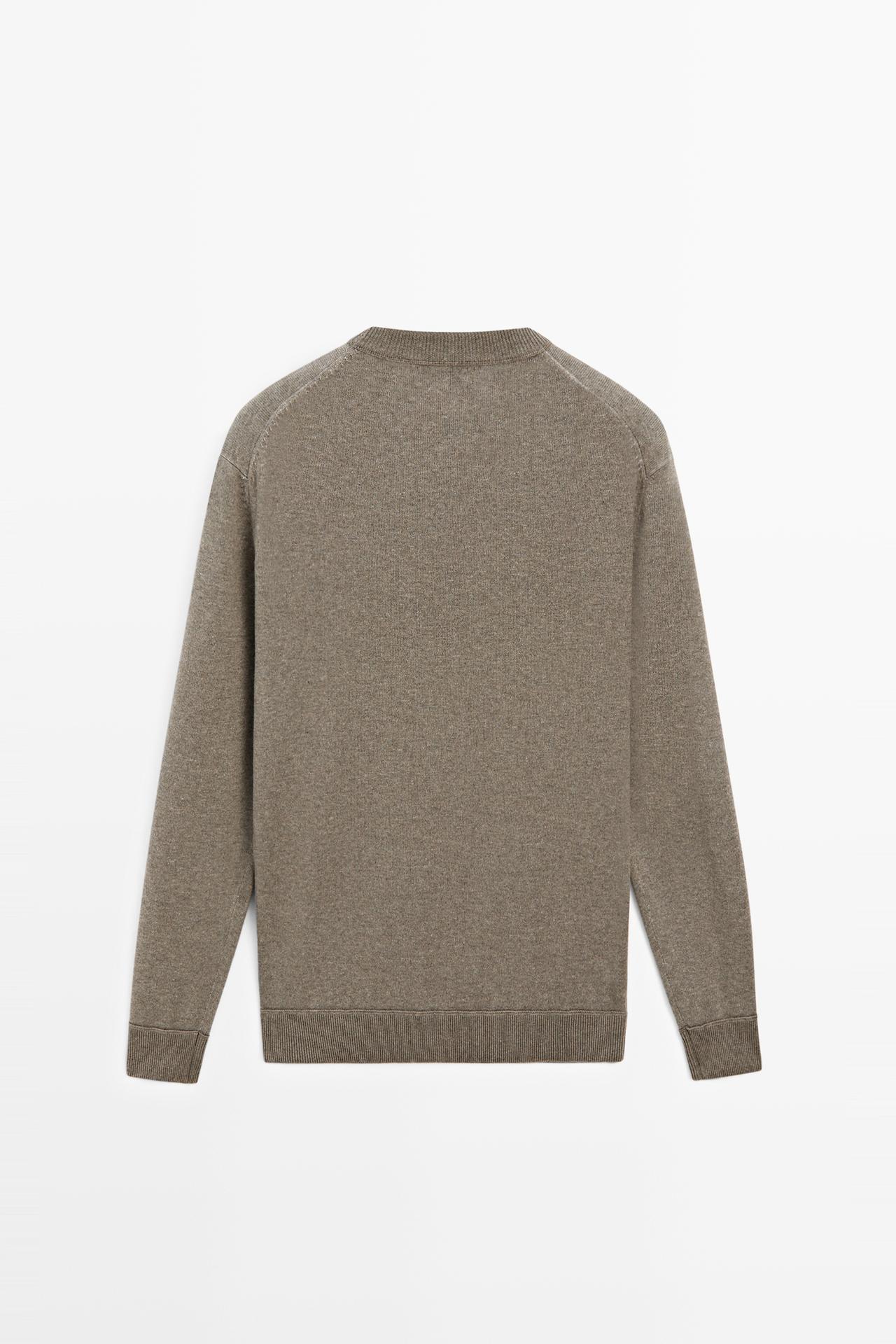 Cotton blend knit sweater — KHAKI