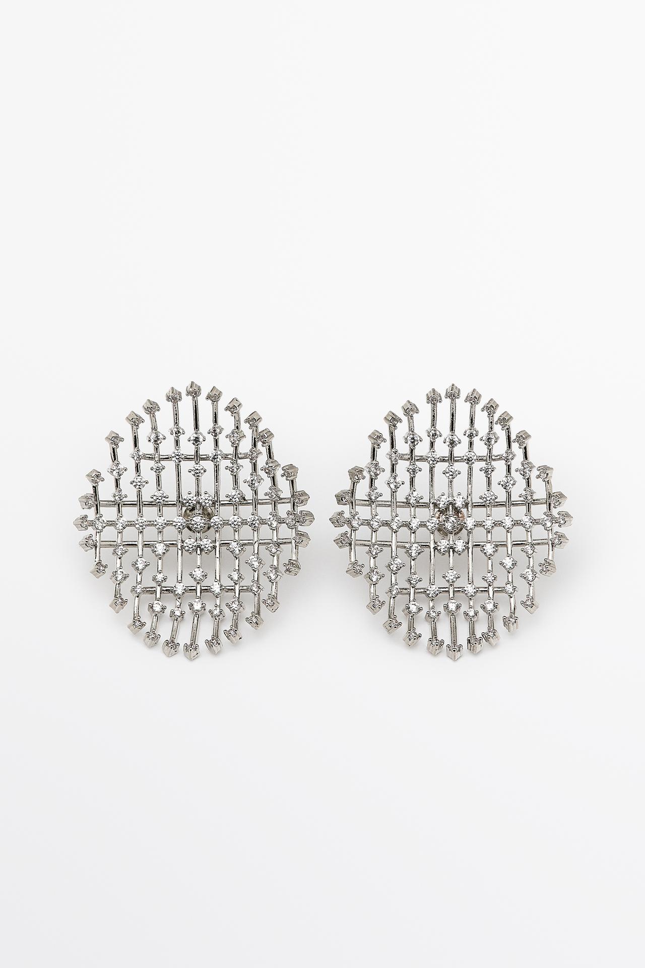 Geometric rhinestone hoop earrings — SILVER