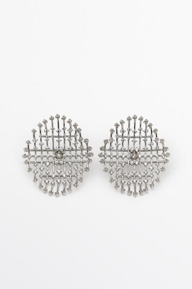 Geometric rhinestone hoop earrings — SILVER 1