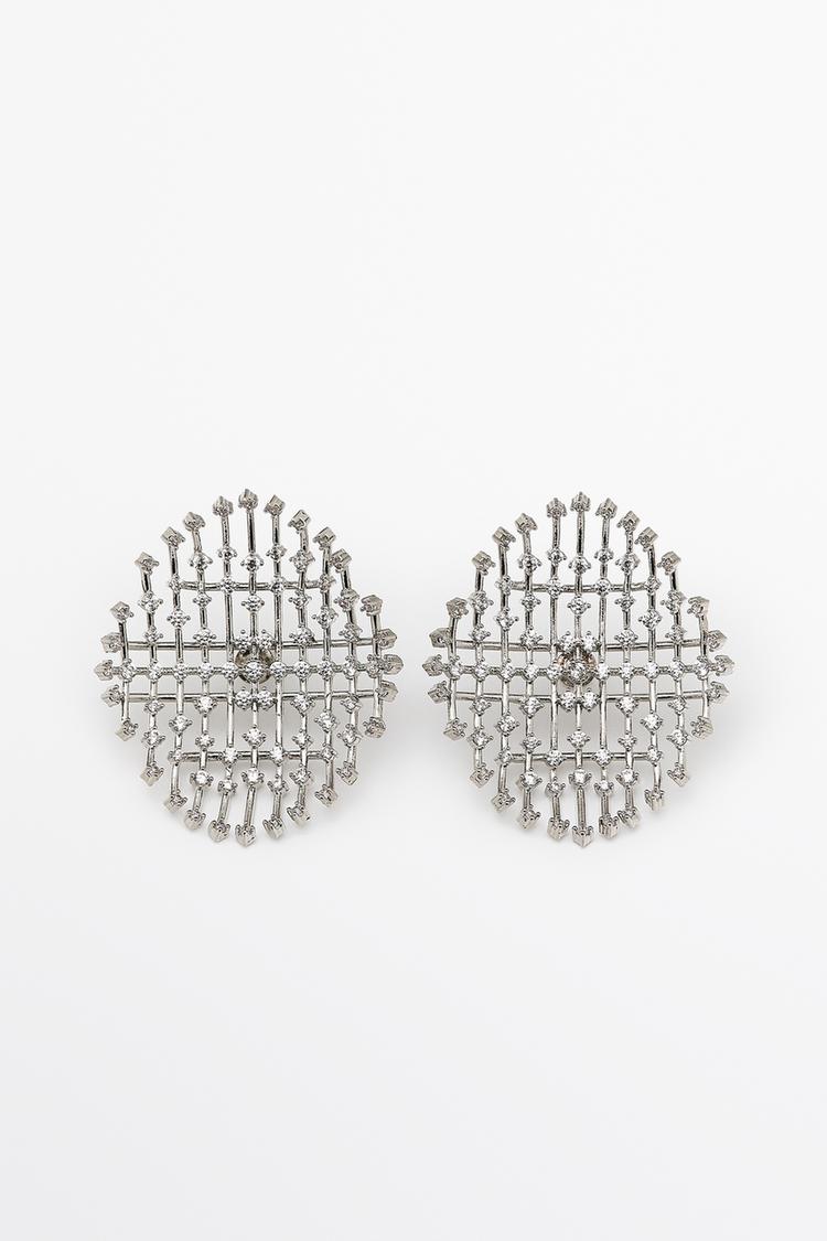 Geometric rhinestone hoop earrings — SILVER