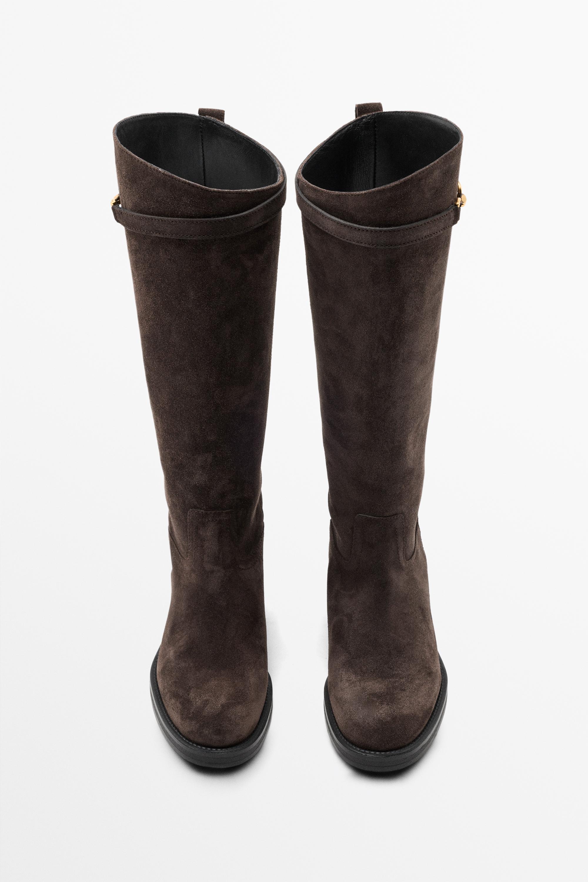 Split suede leather equestrian boot — BROWN
