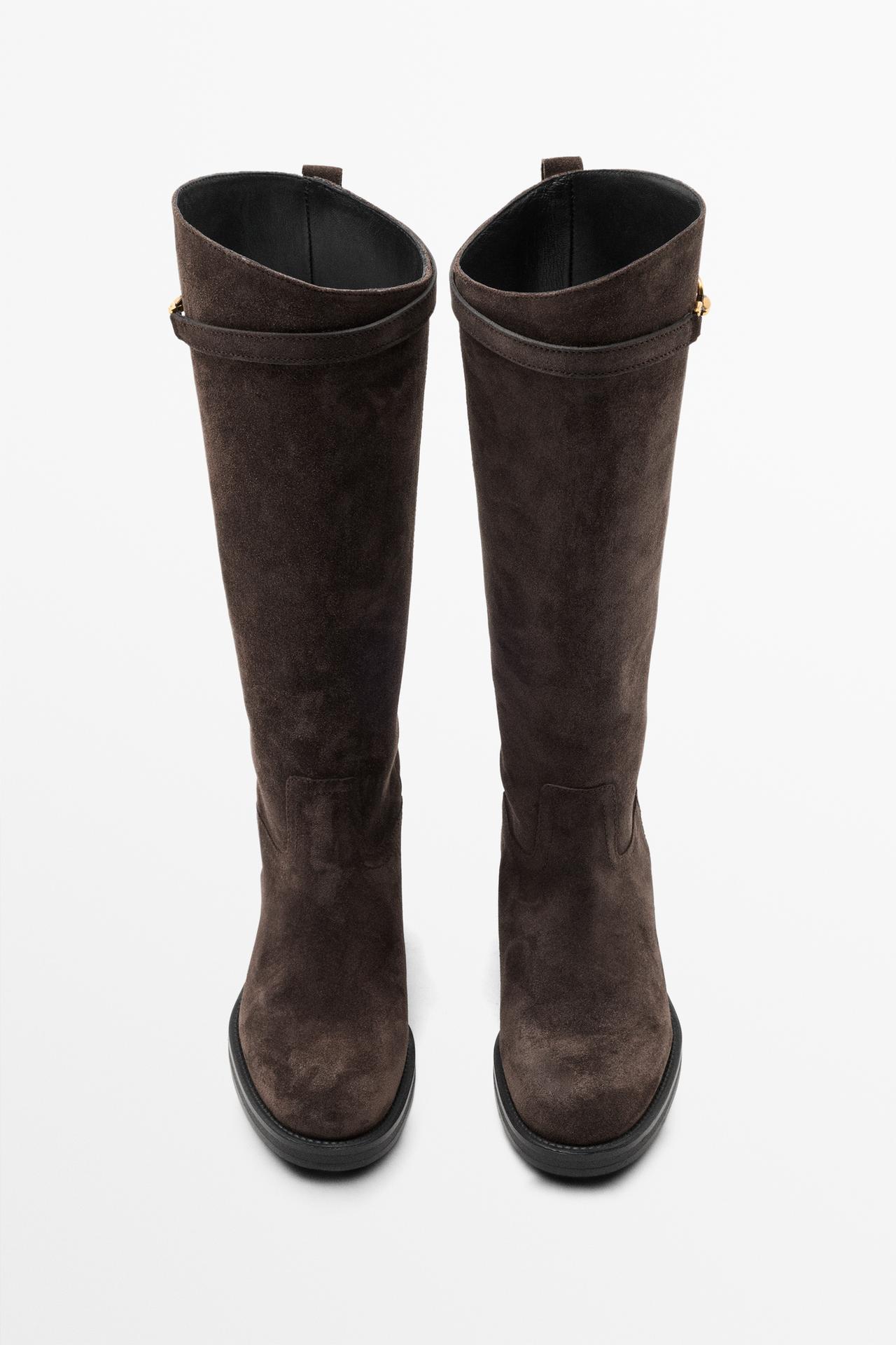 Split suede leather equestrian boot — BROWN