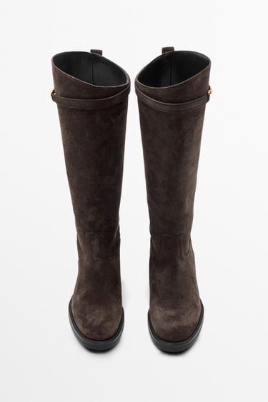 Split suede leather equestrian boot — BROWN 5
