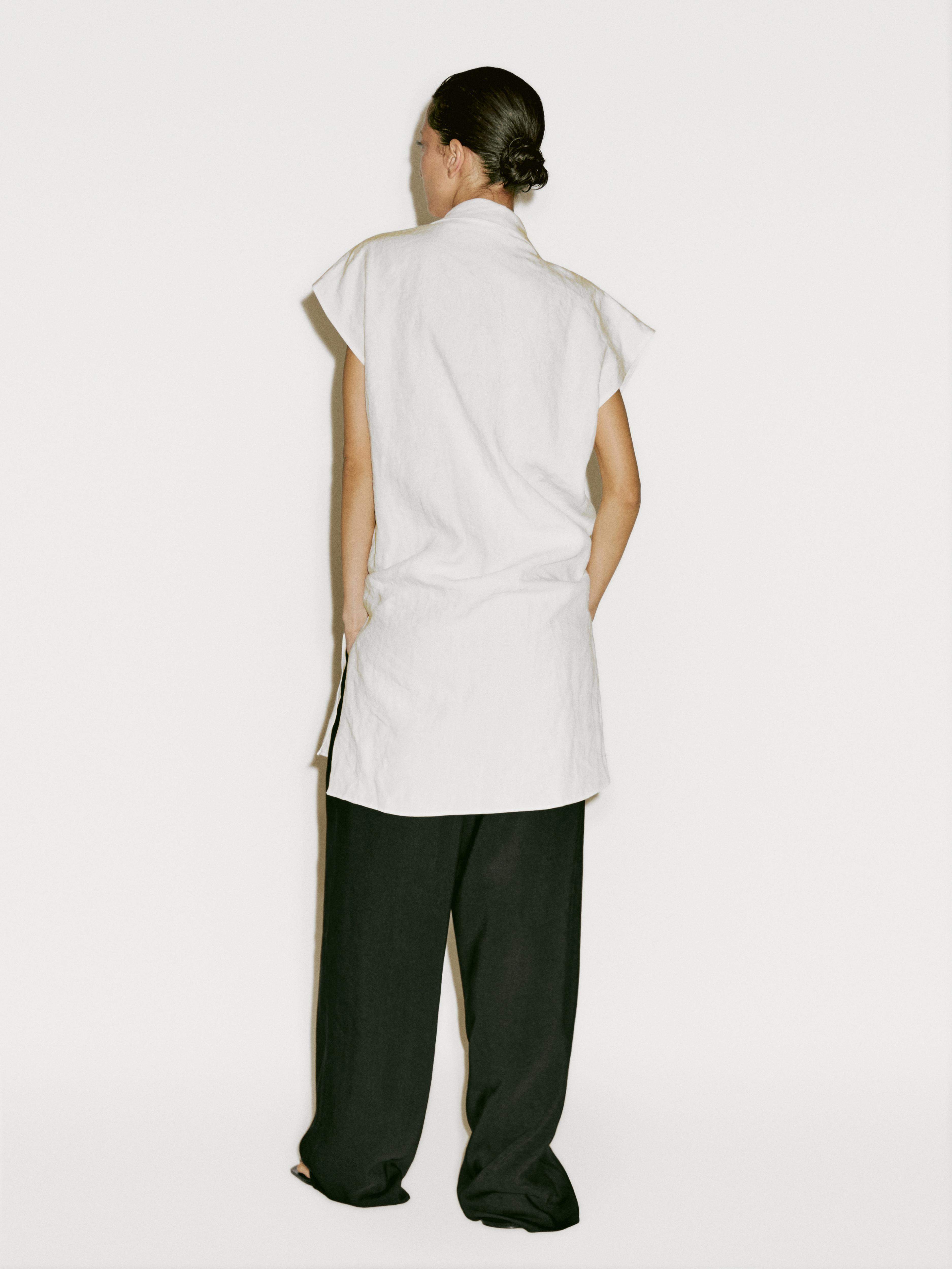 Linen tunic shirt with scarf detail - Limited Edition
