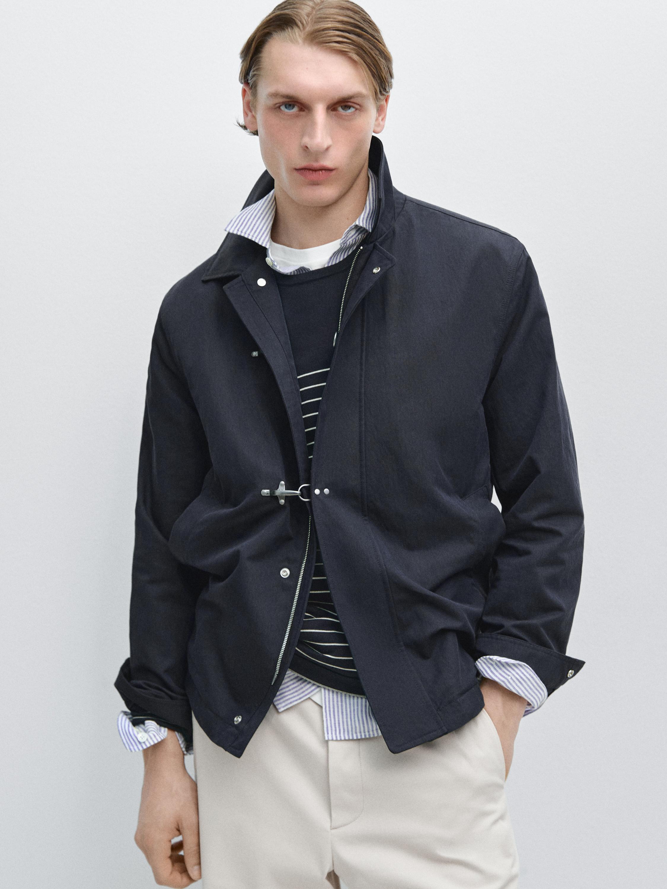 Cotton blend toggle jacket — NAVY BLUE
