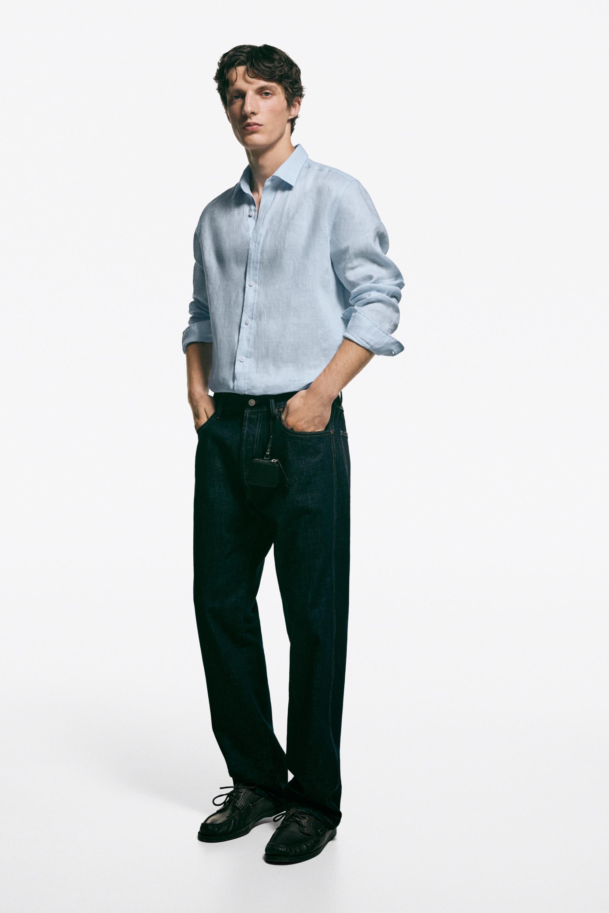 100% linen slim fit shirt — Sky blue
