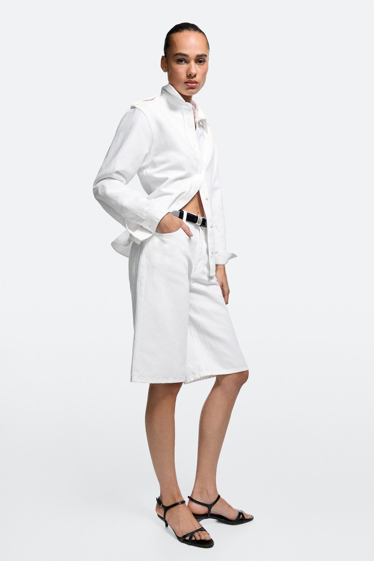 Cotton and linen blend Bermuda shorts — Off white