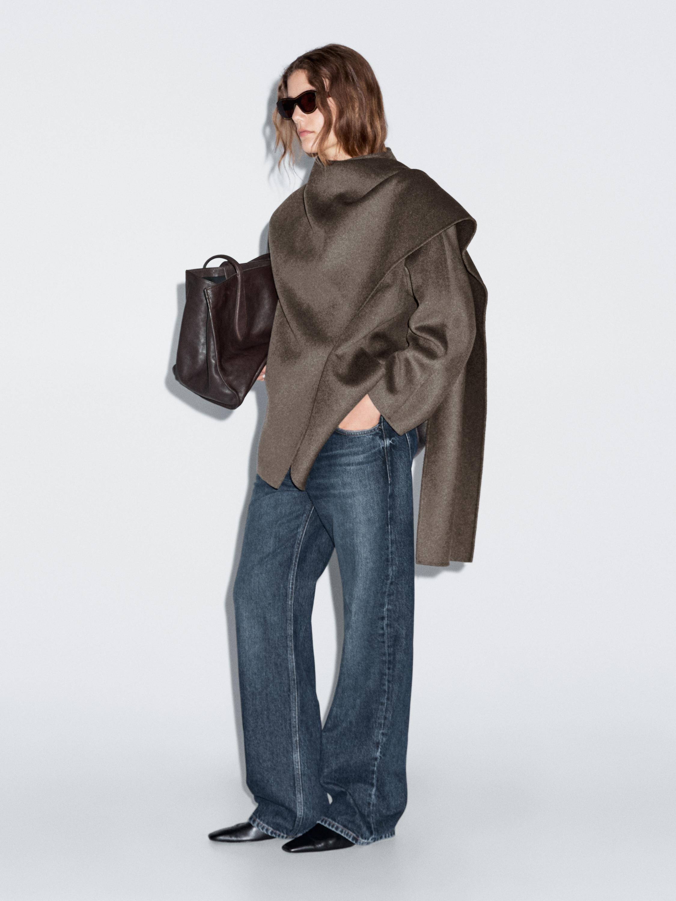 Manteau mi-long écharpe en laine mélangée