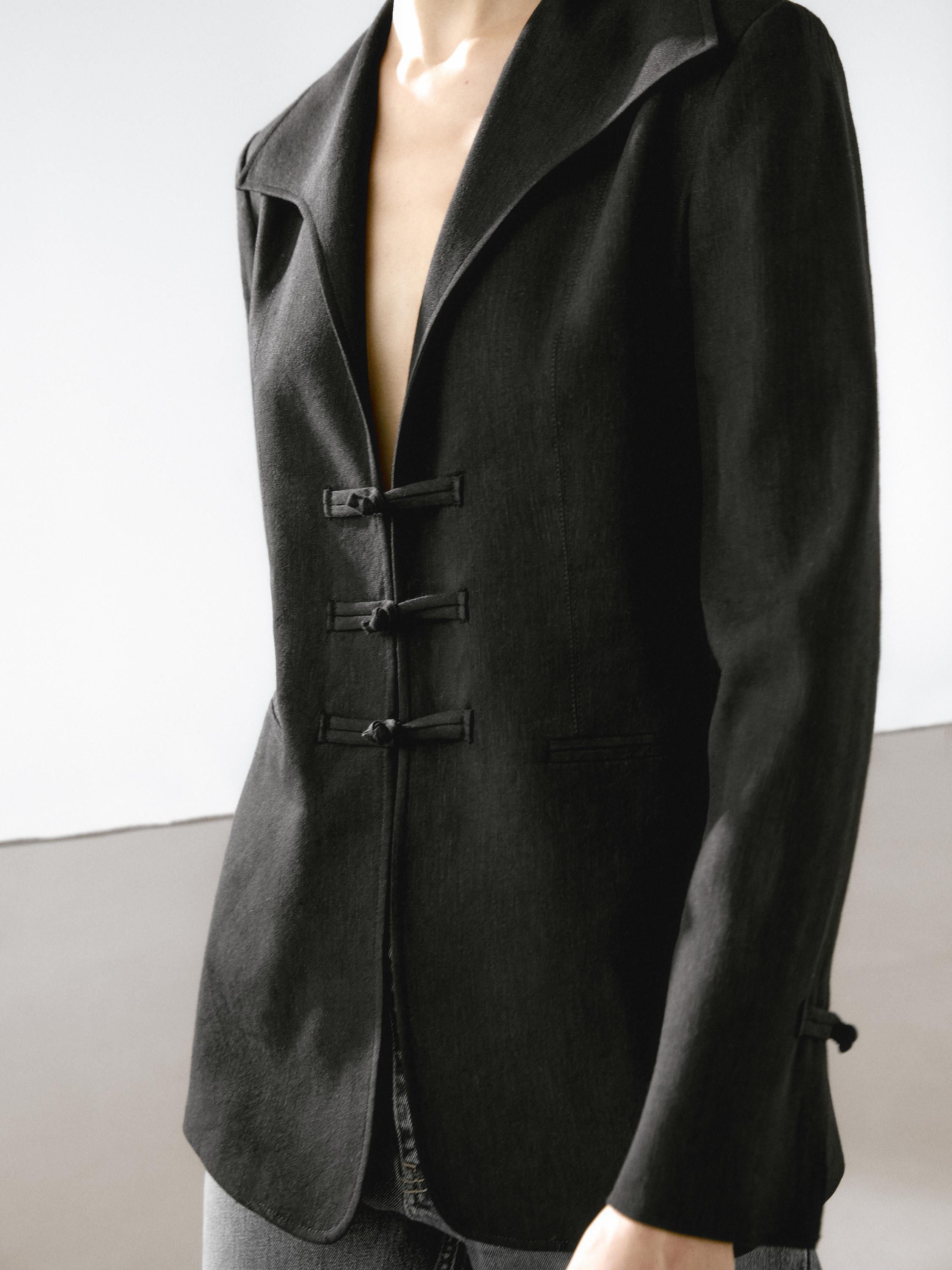 Linen blend blazer with fastening detail