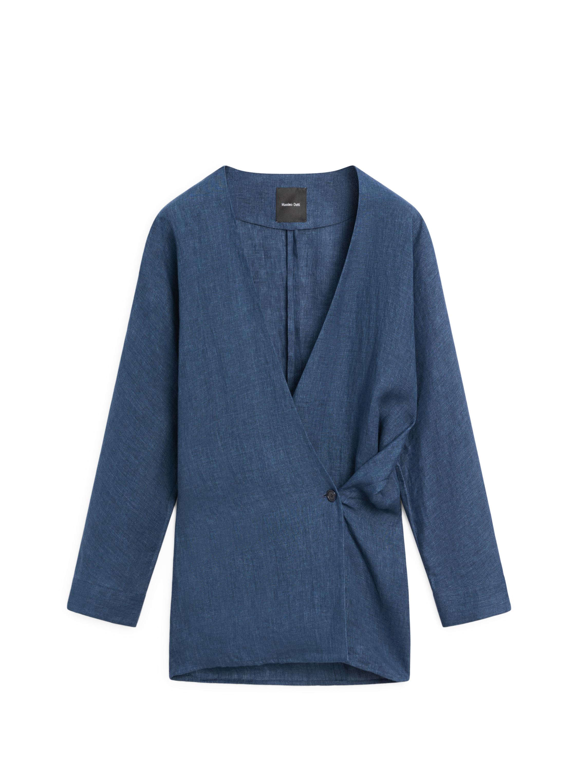 Linen total look denim-effect kimono — BLUE