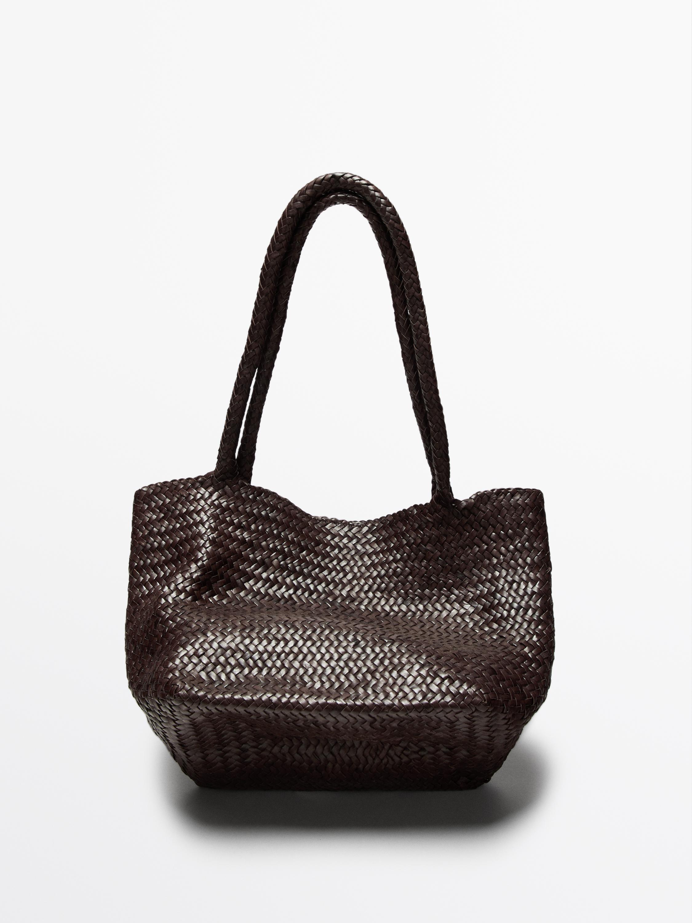 Large braided nappa tote bag · Brown · Leather Outerwear Massimo
