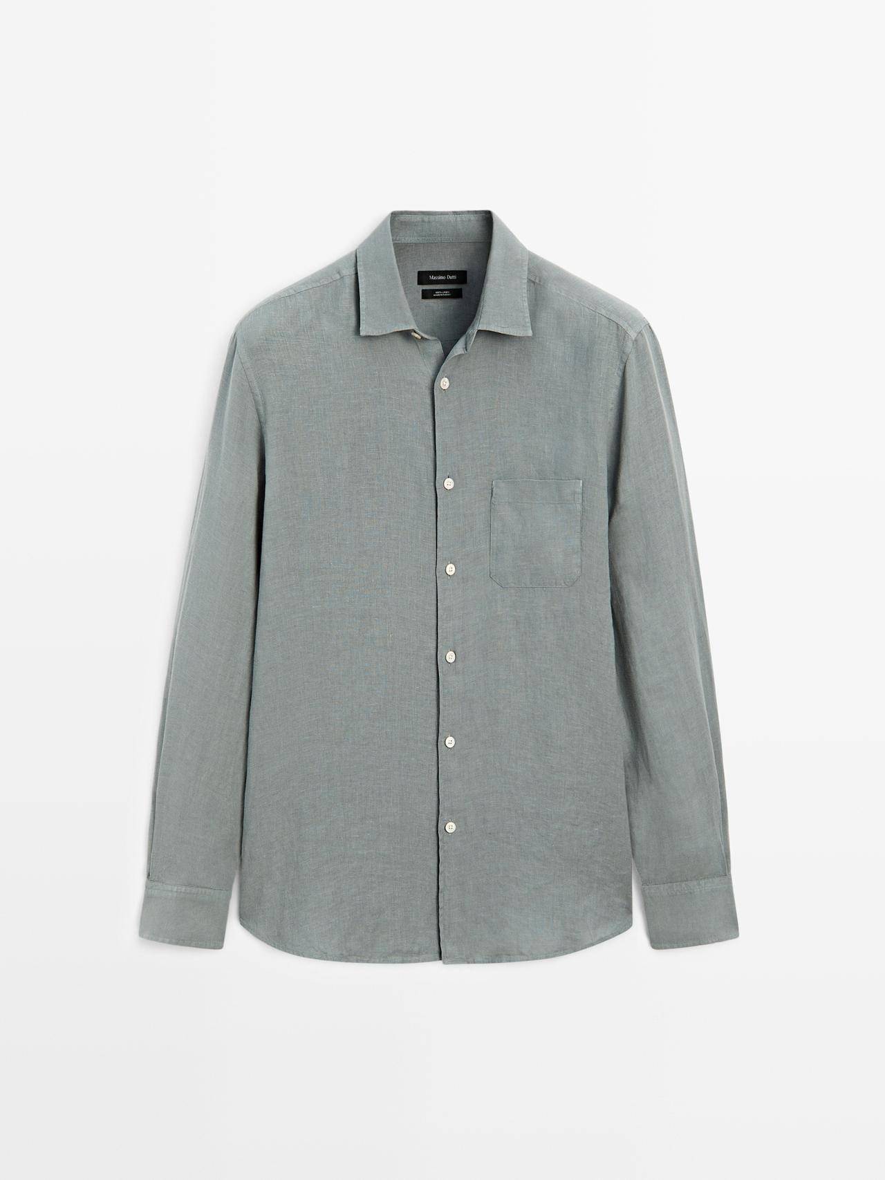 Massimo Dutti - Heren - Regular Fit Overhemd Met Zak - Blauw - S