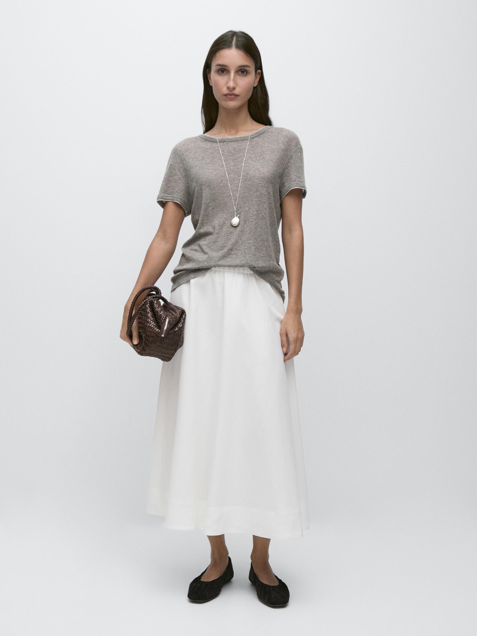 Gonna Midi Fluida Con Dettaglio Elastico - Bianco - S - Massimo Dutti - Femminile