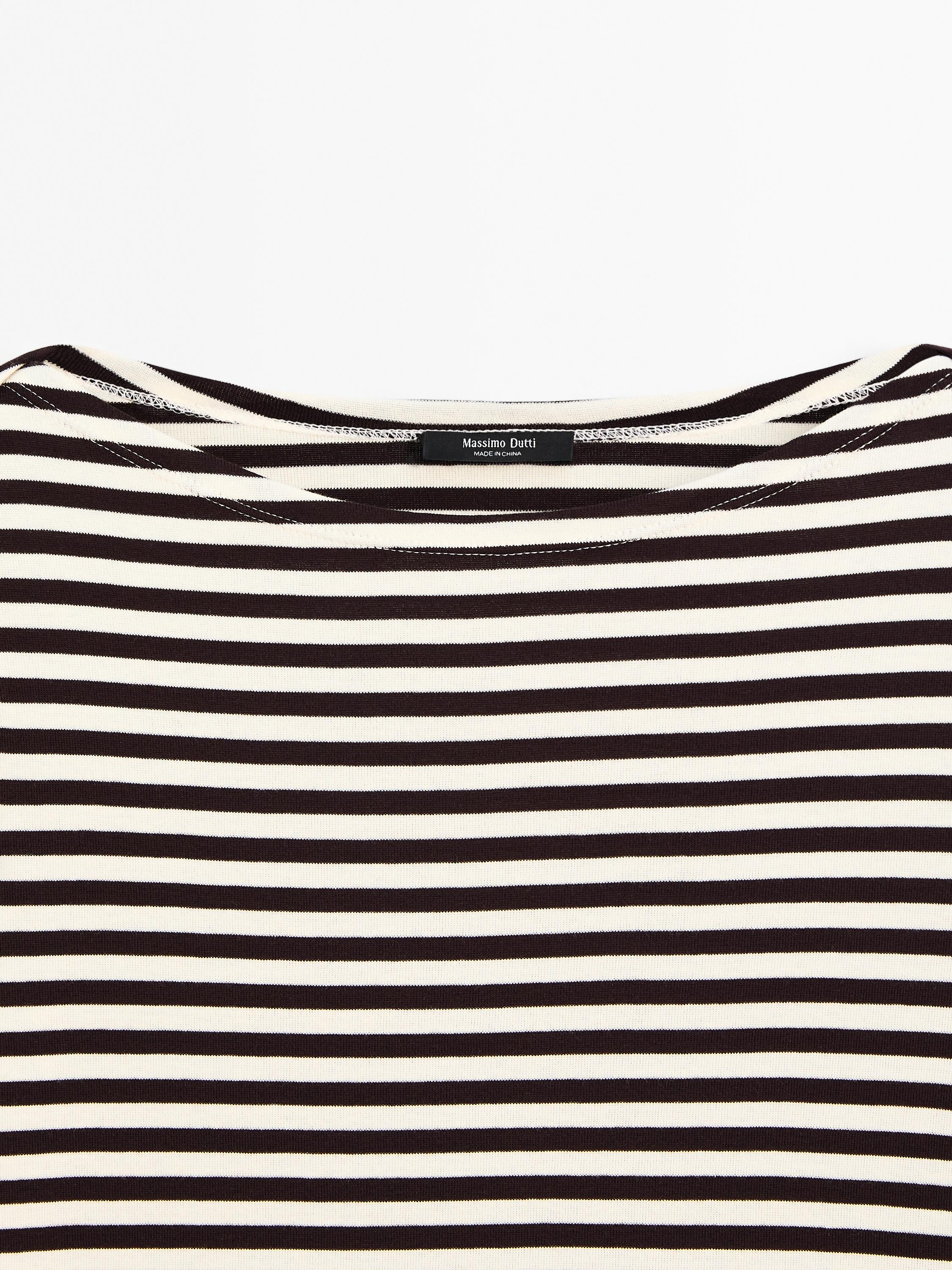 Striped T-shirt with crossover shoulder detail