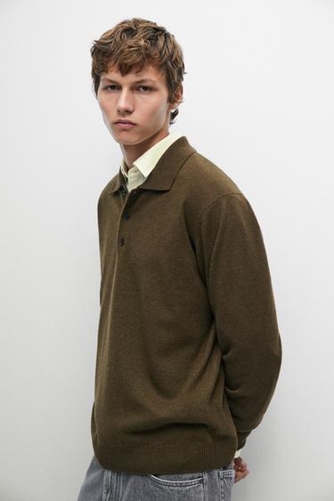 Wool blend polo sweater — DARK OLIVE GREEN 3