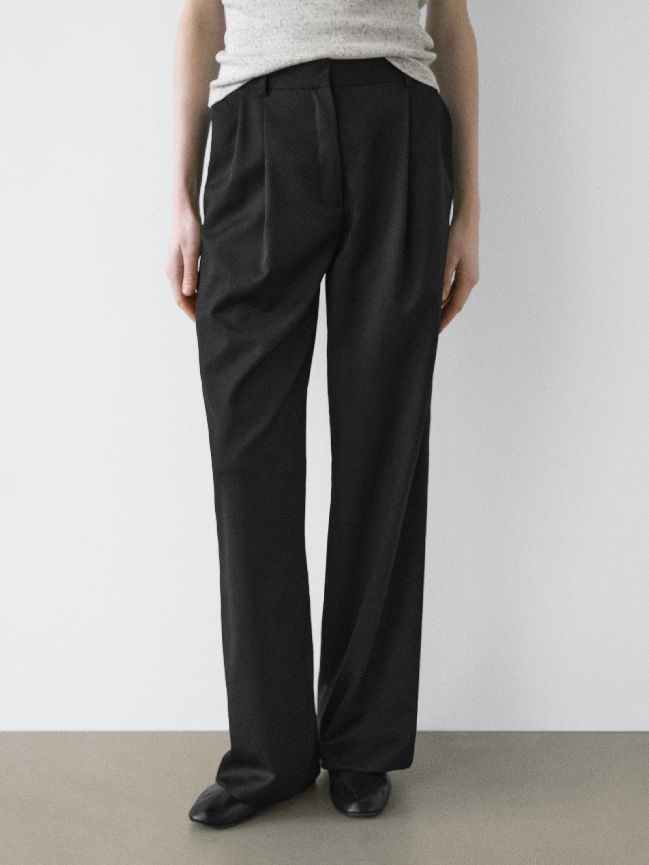 Extra fine wool pleated pants — BLACK