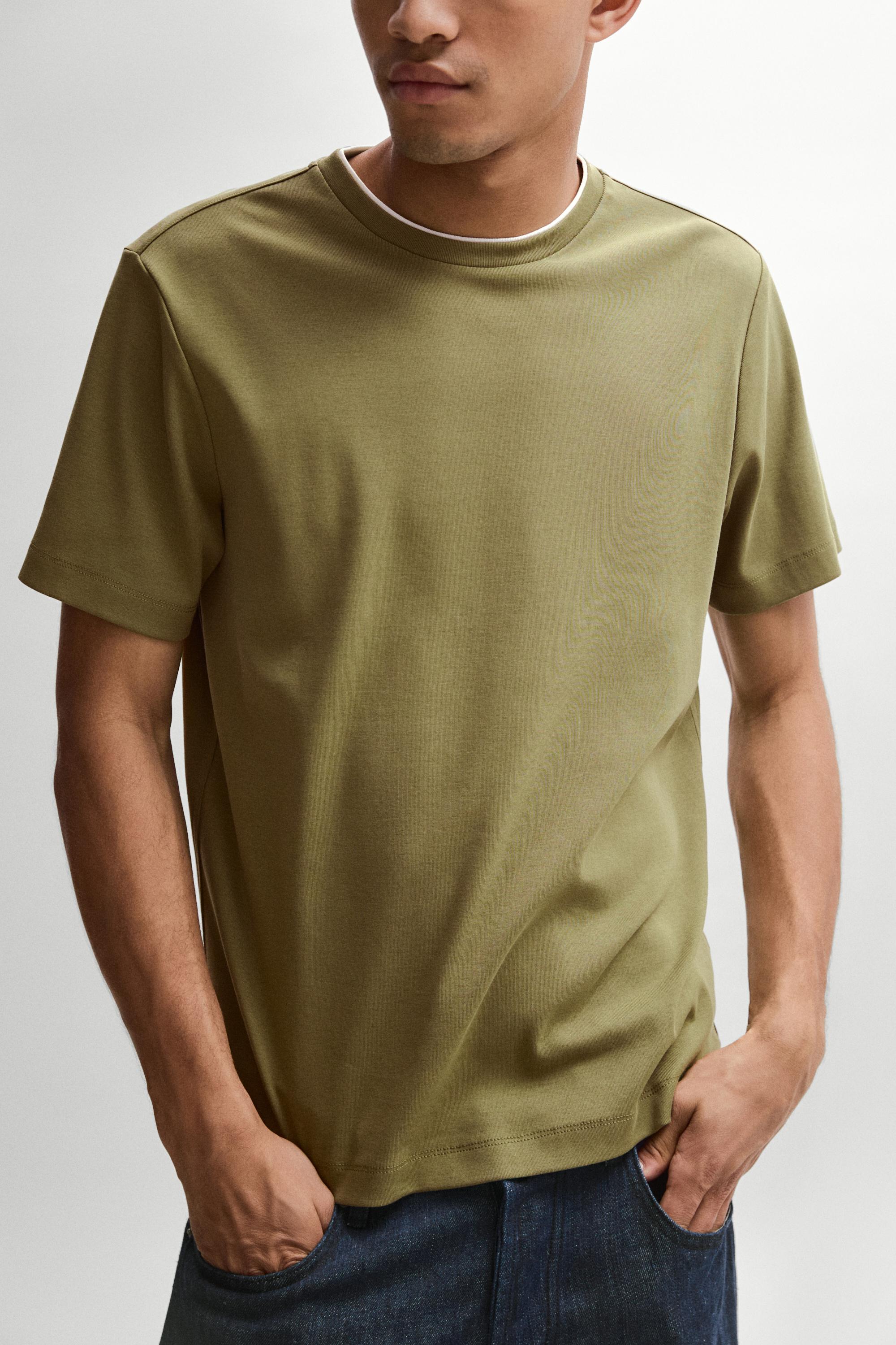 100% cotton layered collar T-shirt — GREEN