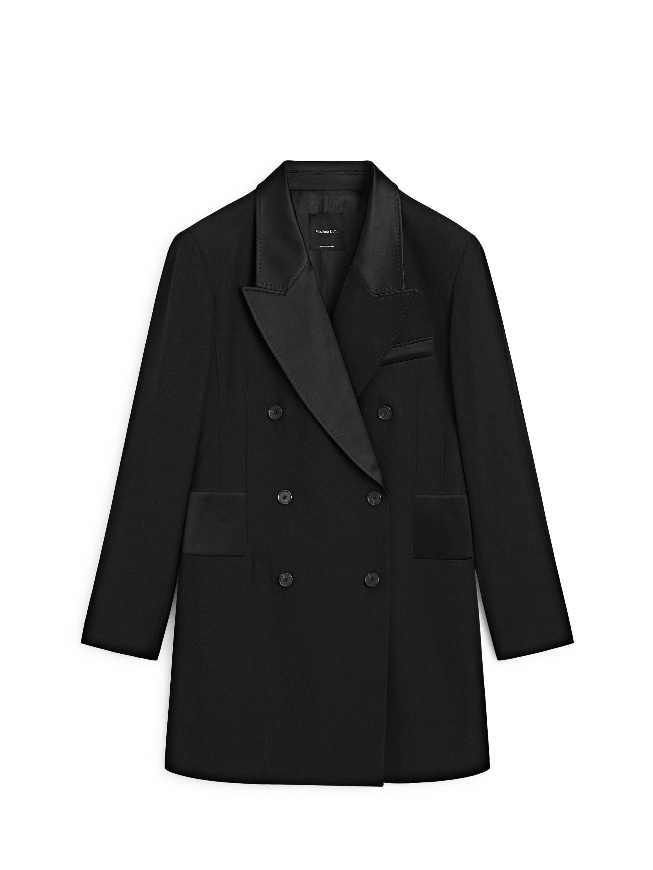 Blazer-style dress with satin detail — BLACK